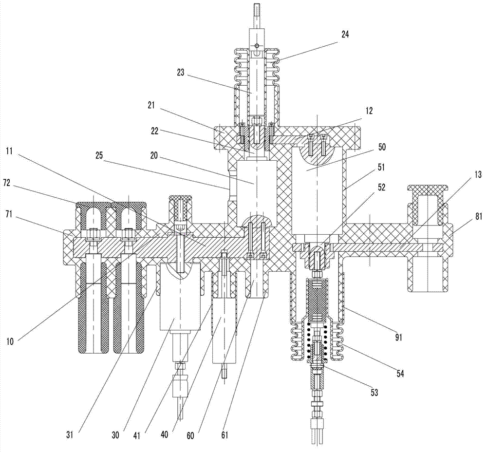 Solid-insulated closing assembly for high-voltage alternating-current vacuum switch cabinet