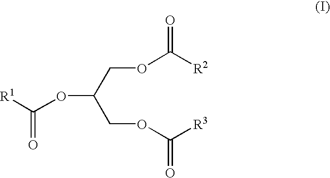 Triglyceride plasticizers having low average levels of branching and process of making the same