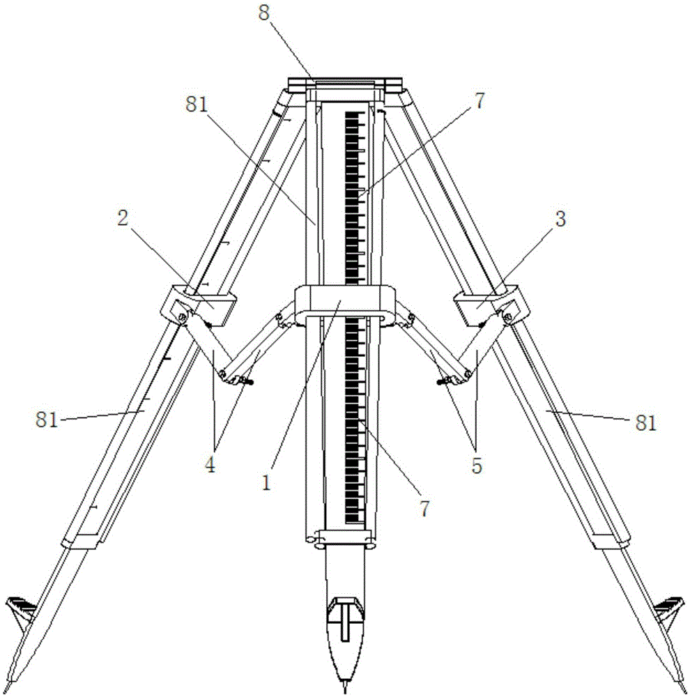 Semiautomatic adjusting device of surveying and mapping instrument tripod and surveying and mapping instrument tripod