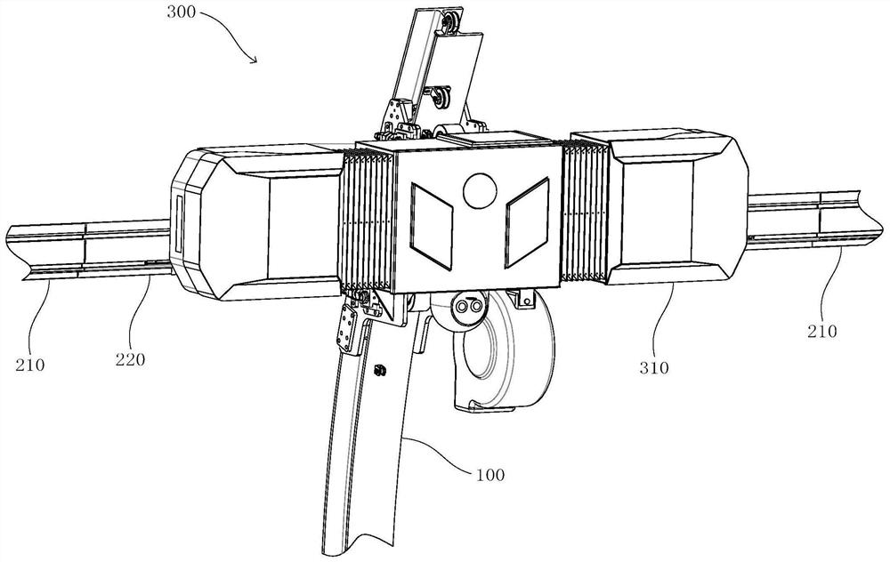 Guide rail lifting mounting device, guide rail and inspection machine replacing device