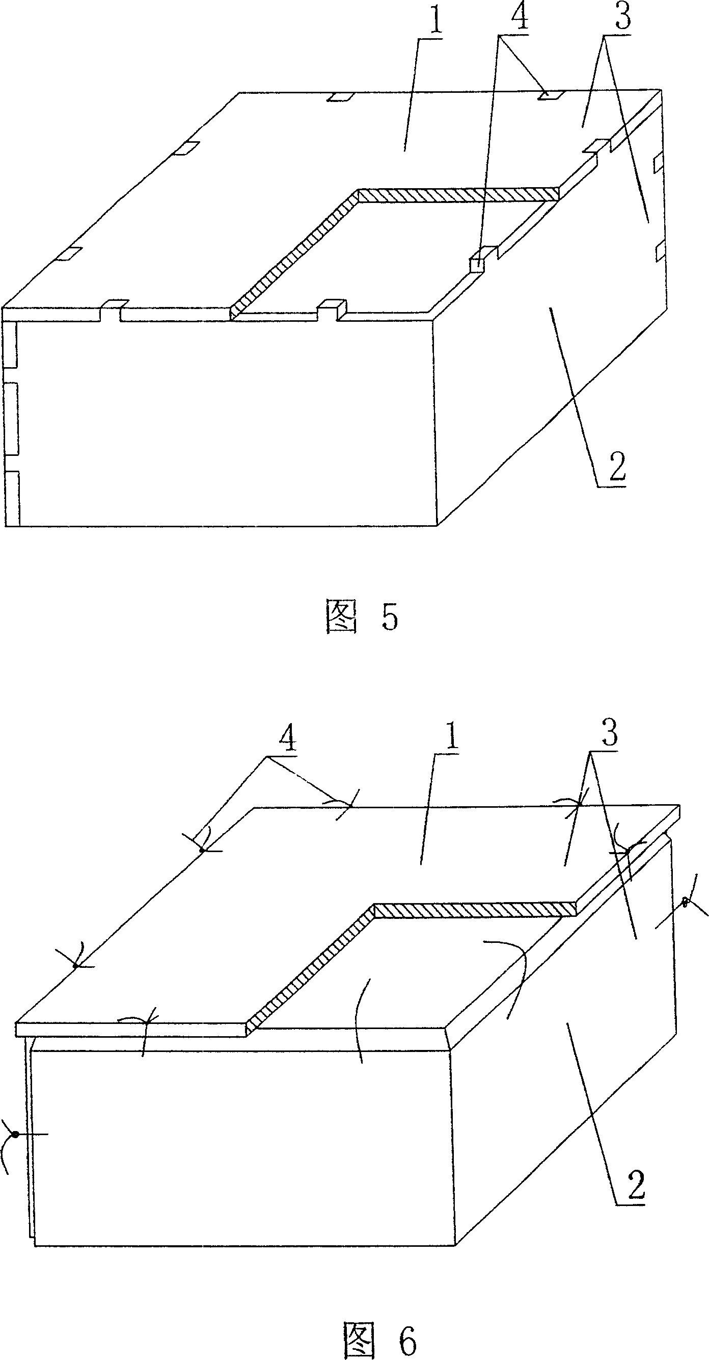 A hollow shuttering component in use for filling in concrete