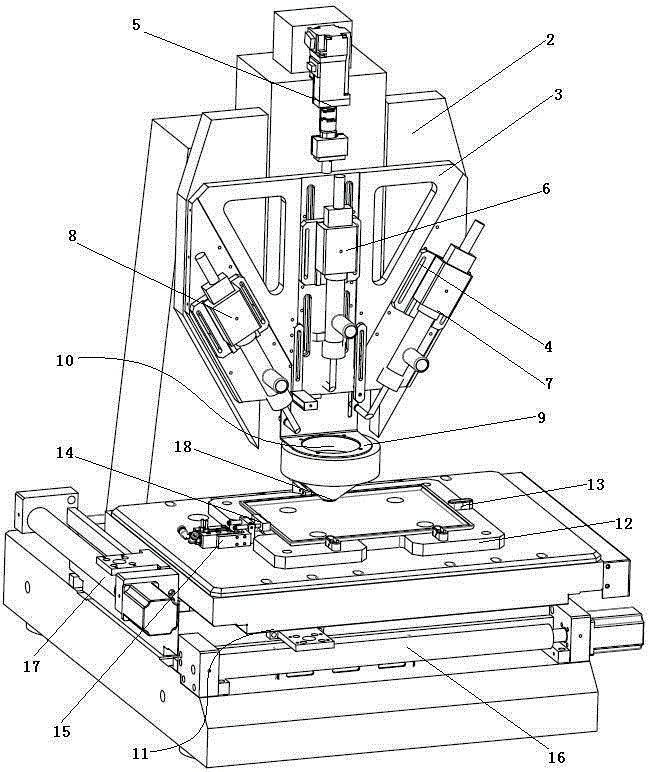 Threaded hole three-CCD camera detection mechanism