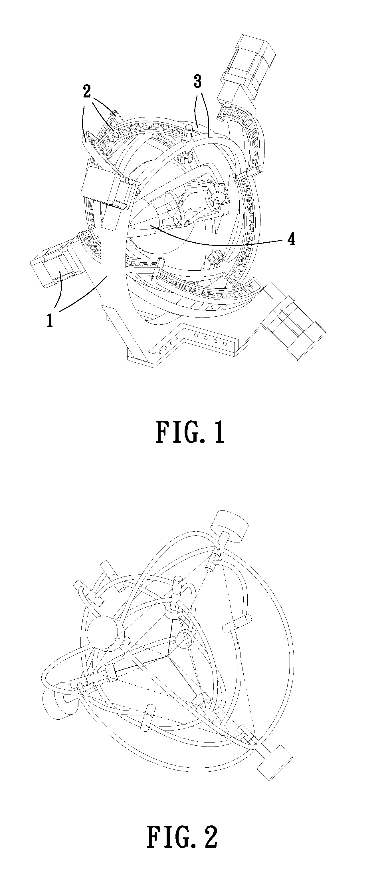 Space orientating mechanism with two tetrahedrons and eight arc-links