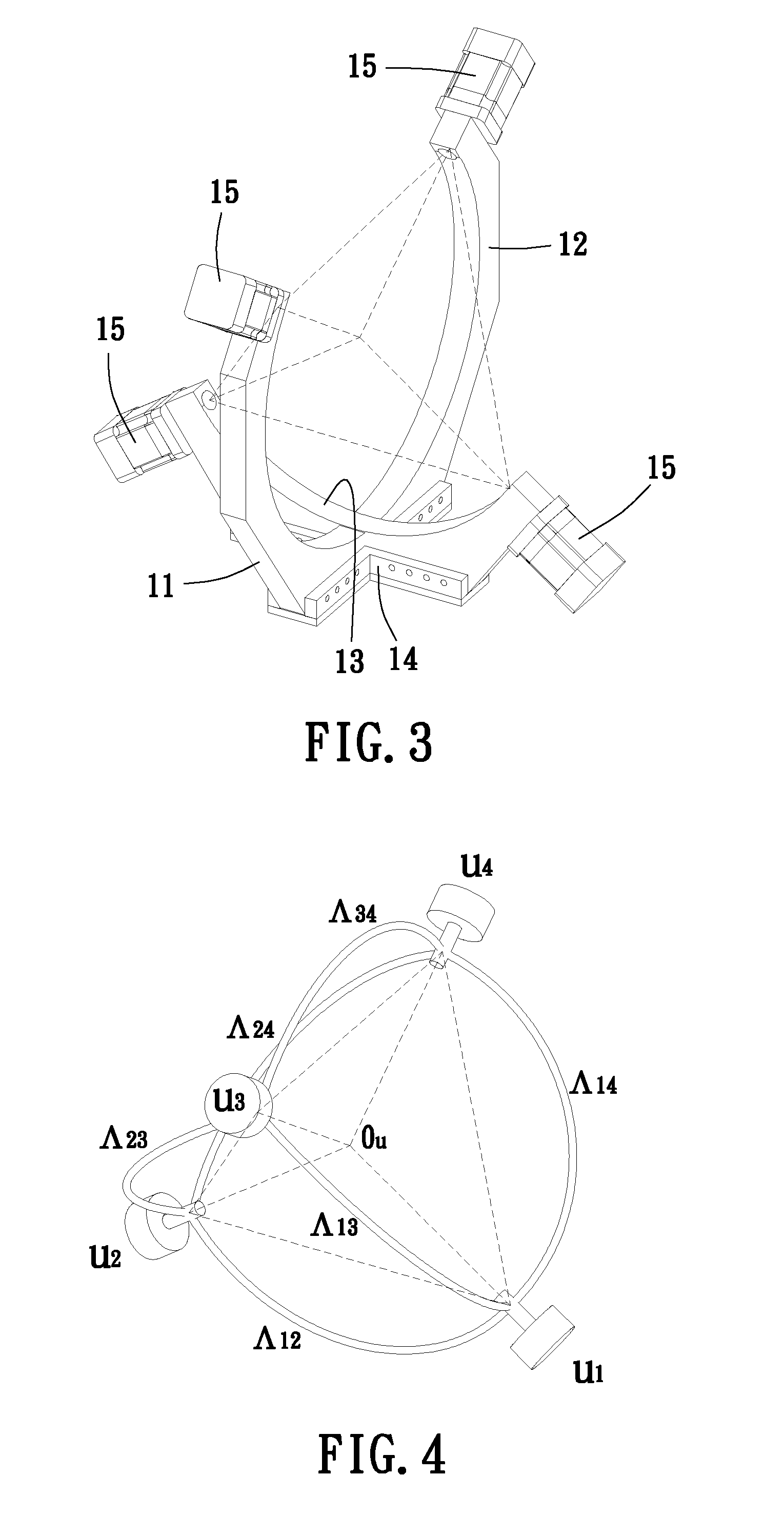 Space orientating mechanism with two tetrahedrons and eight arc-links