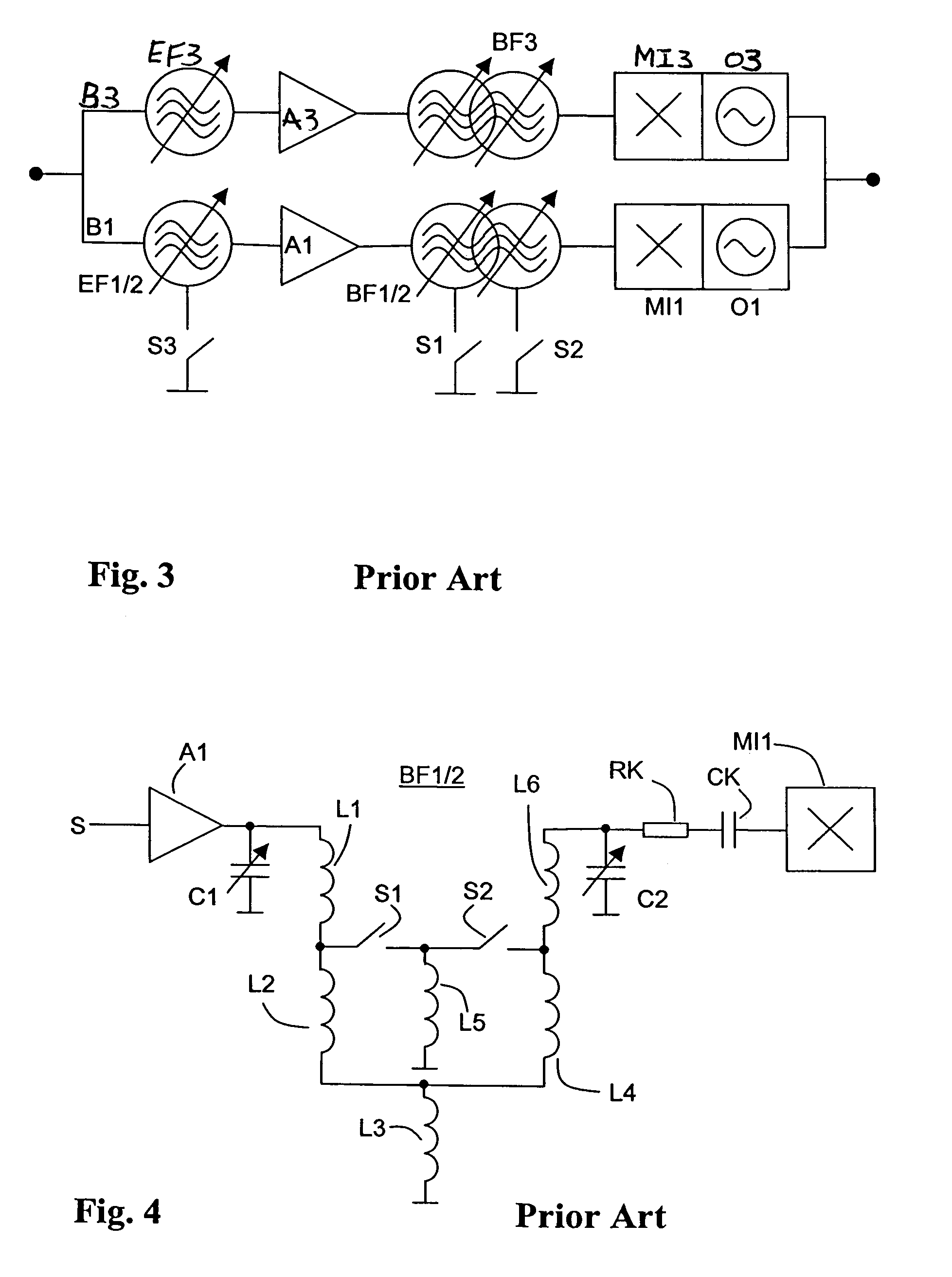 Switchable tuneable bandpass filter with optimized frequency response