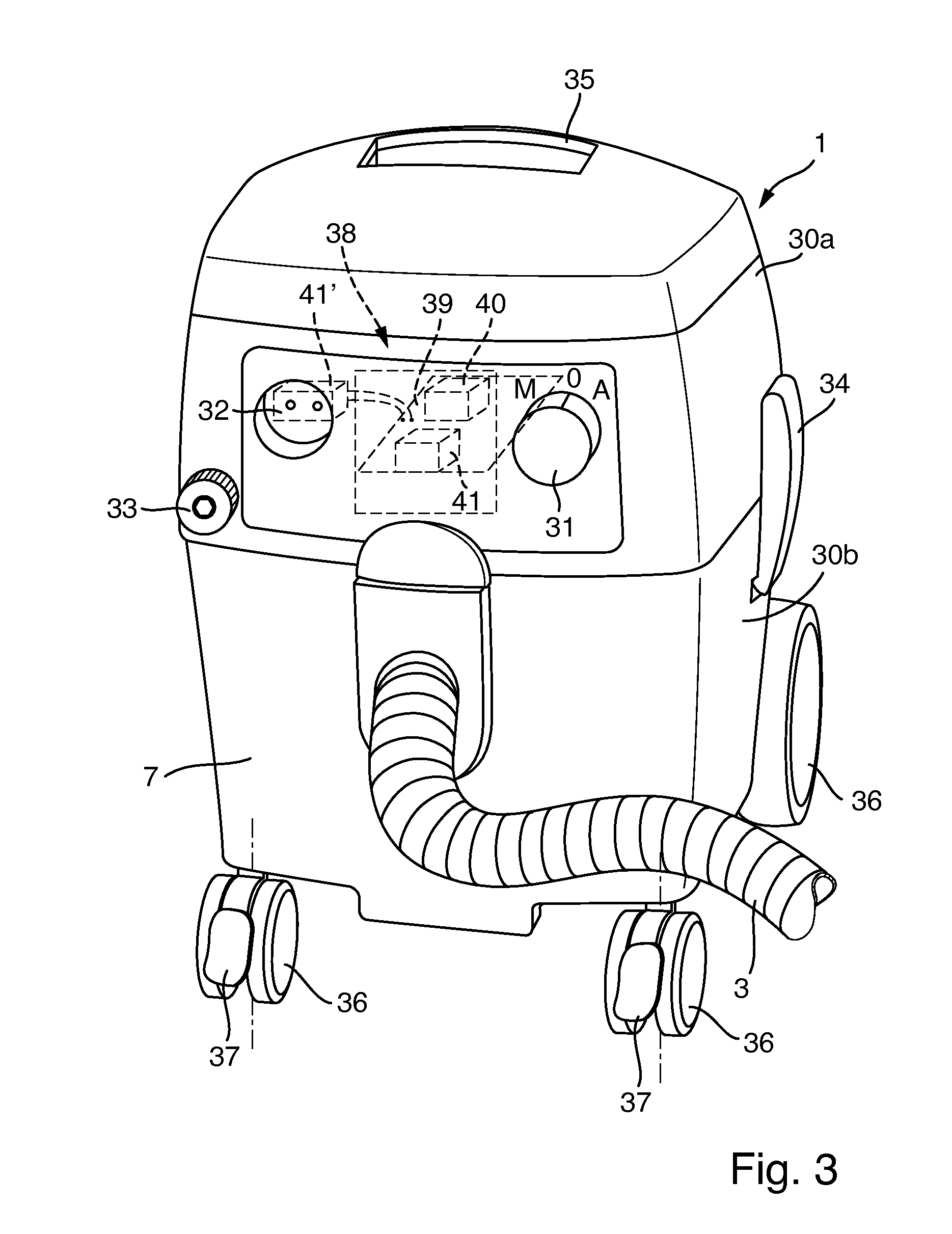 Vacuum cleaner pneumatically connected to a power tool, method for controlling operation parameters of such a vacuum cleaner and power tool for pneumatic connection to such a vacuum cleaner