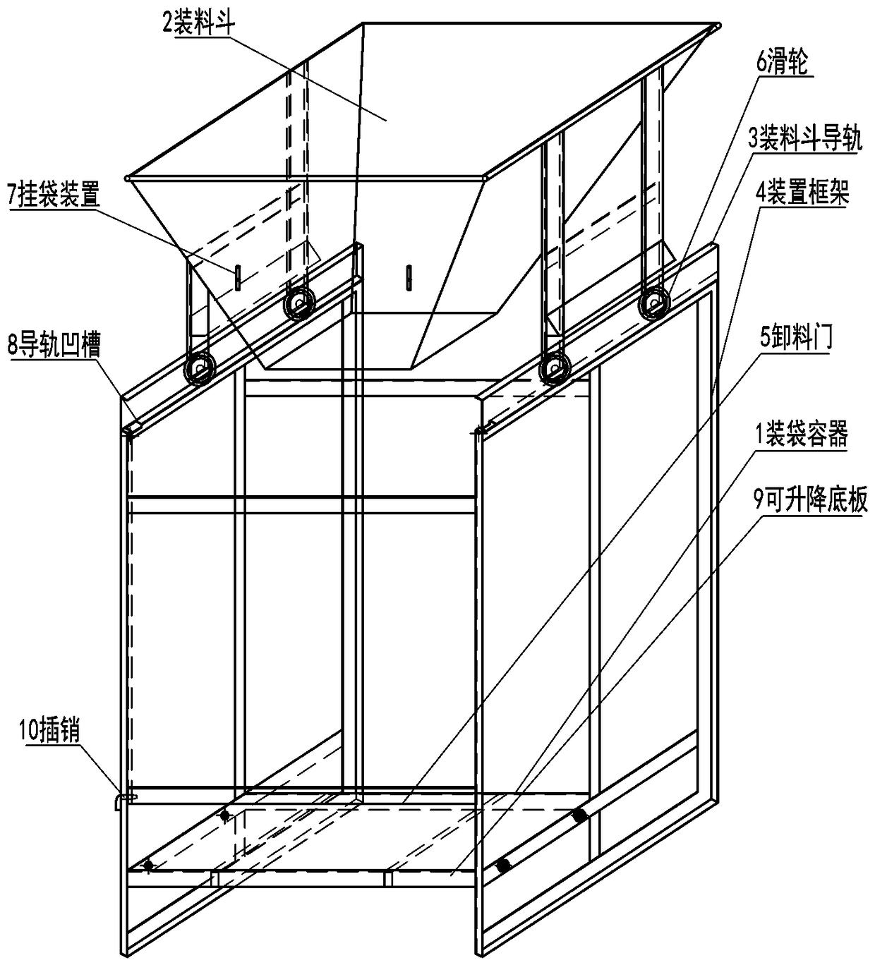 Novel bagging device and method for large flat geotextile bag