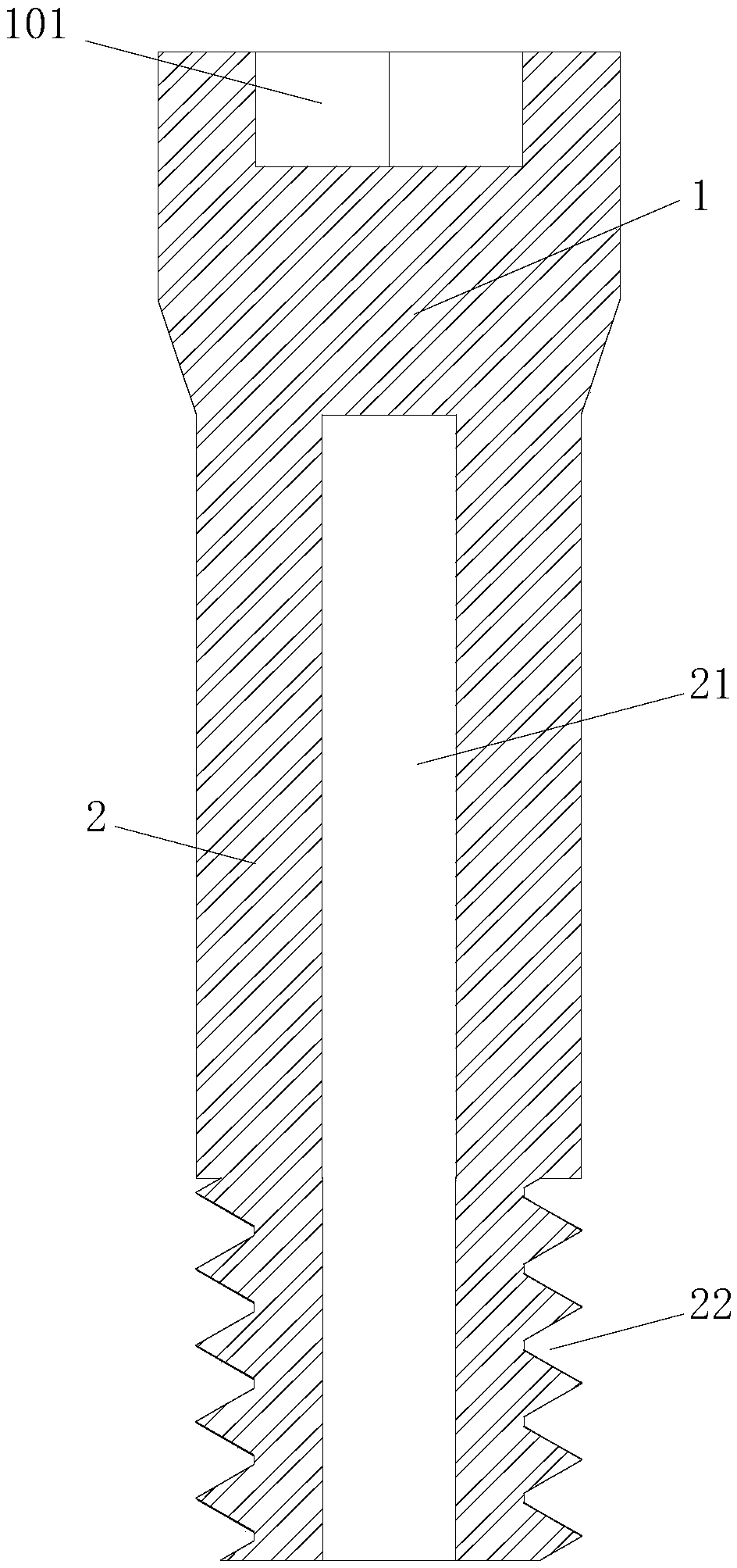 Central screw of dental implant and fracture repairing device thereof