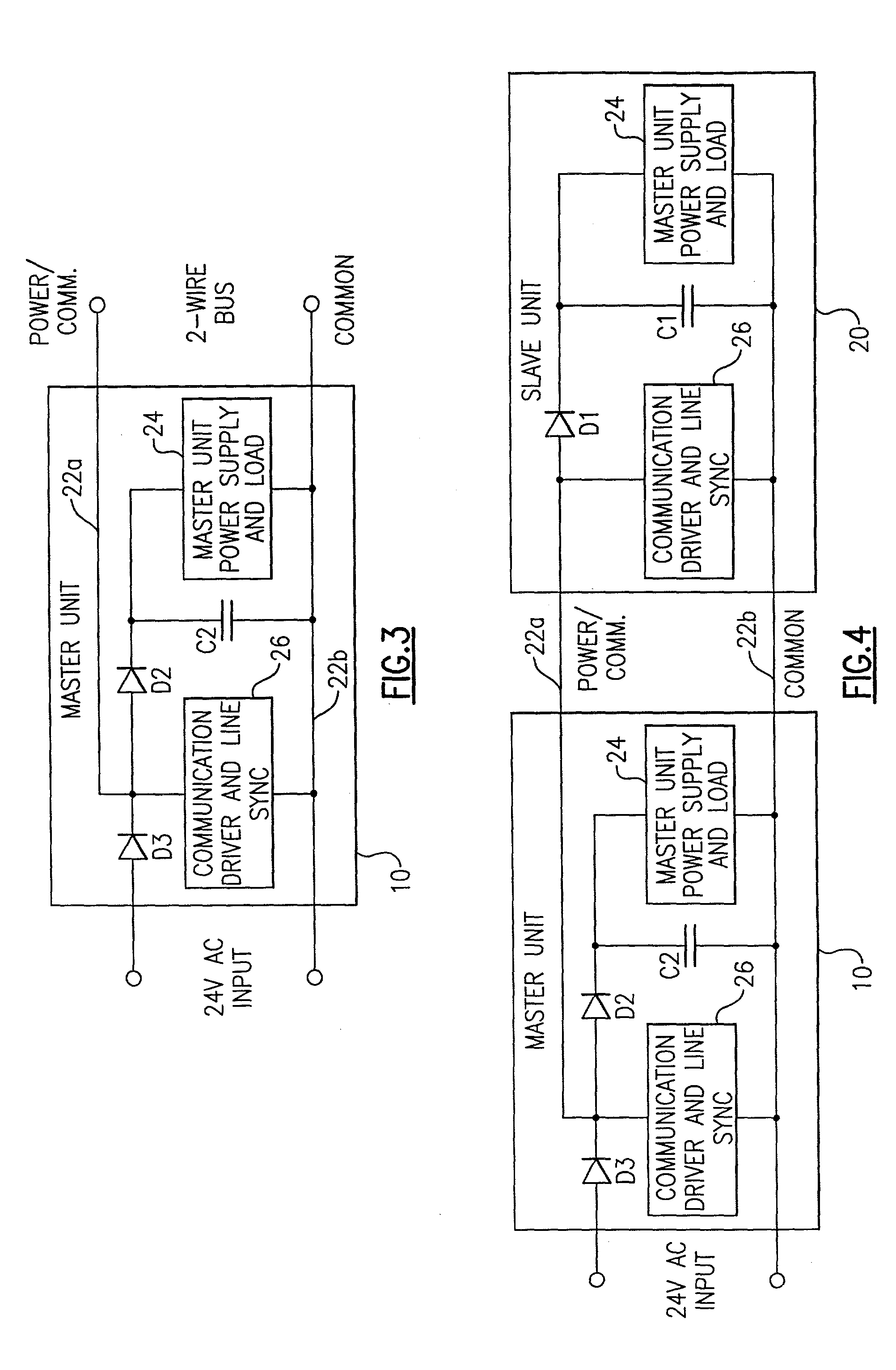 Method and apparatus for providing both power and communication over two wires between multiple low voltage AC devices