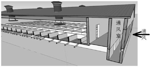 A farrowing house that meets the different environmental needs of sows and piglets and achieves precise ventilation