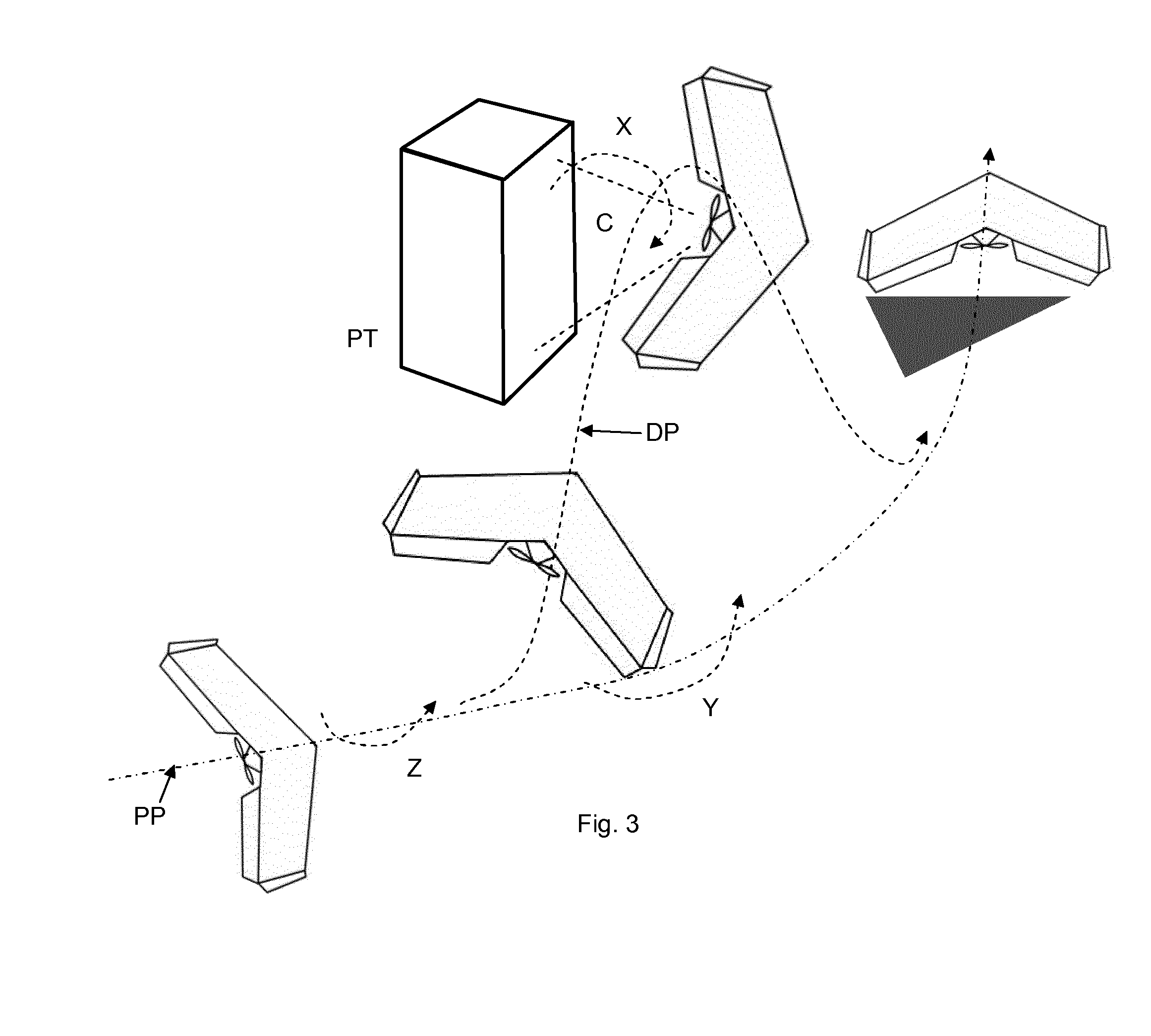 Method for acquiring images from arbitrary perspectives with uavs equipped with fixed imagers