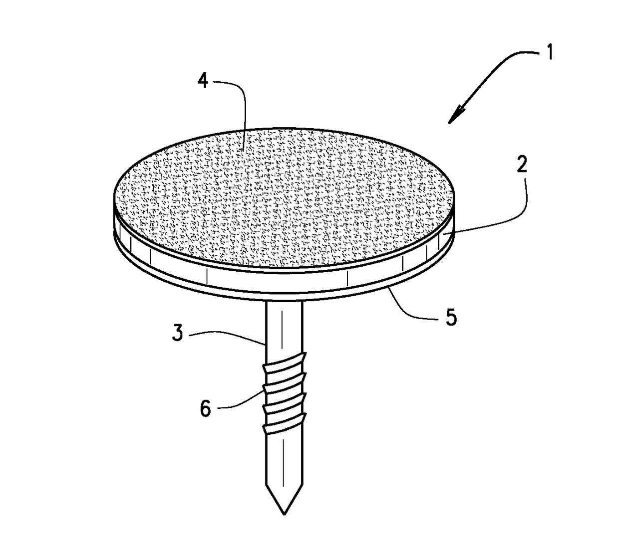 Waterproof nail and screw with enlarged head and protective gasket