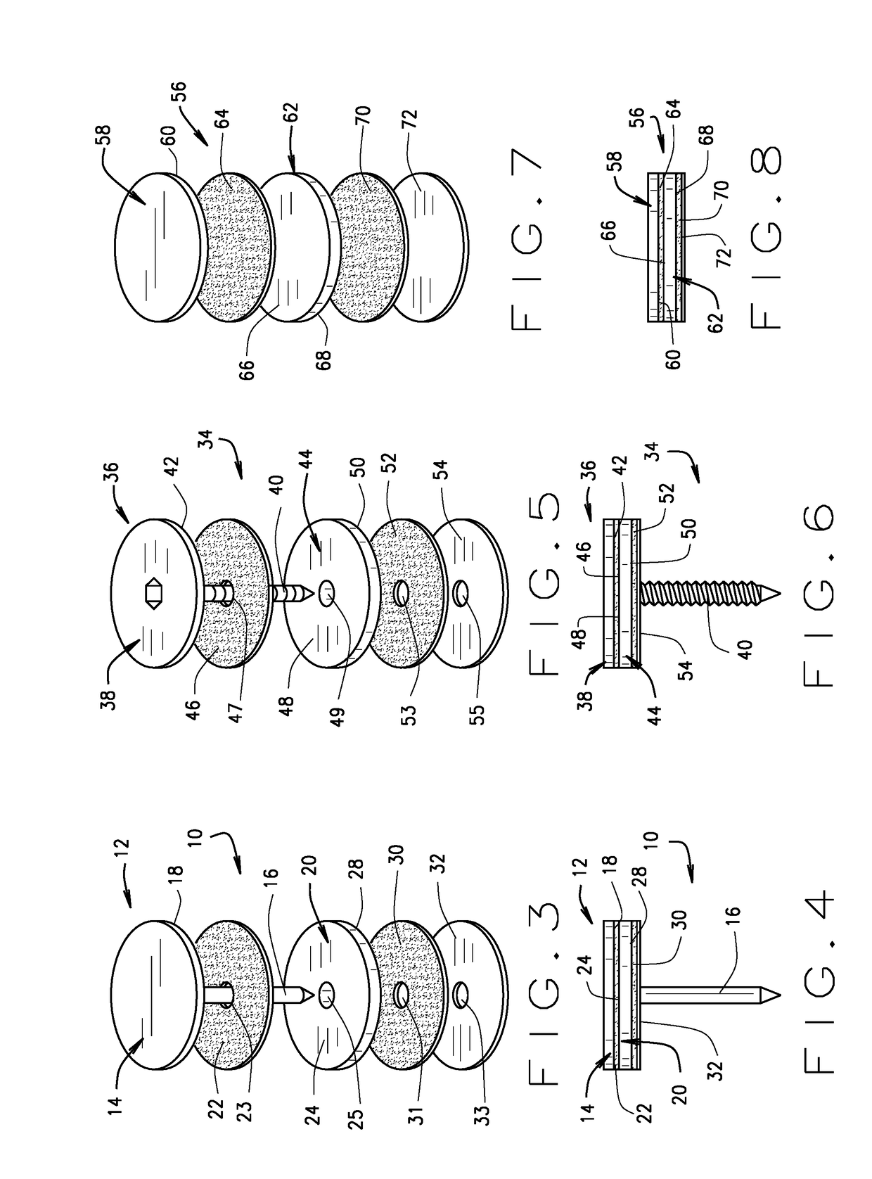 Waterproof nail and screw with enlarged head and protective gasket