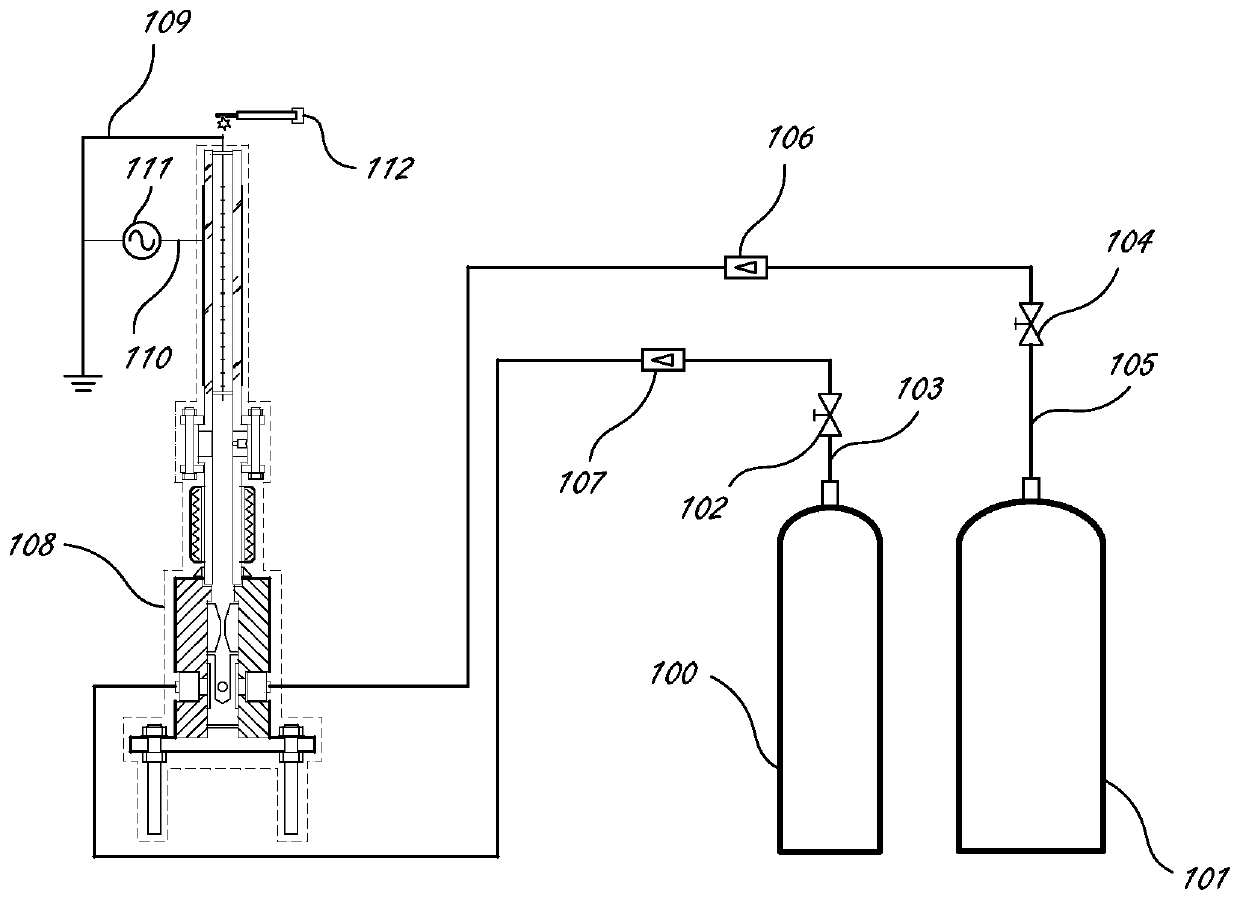 A test device and test method for widening the lower limit of flammable gas combustion under plasma combustion