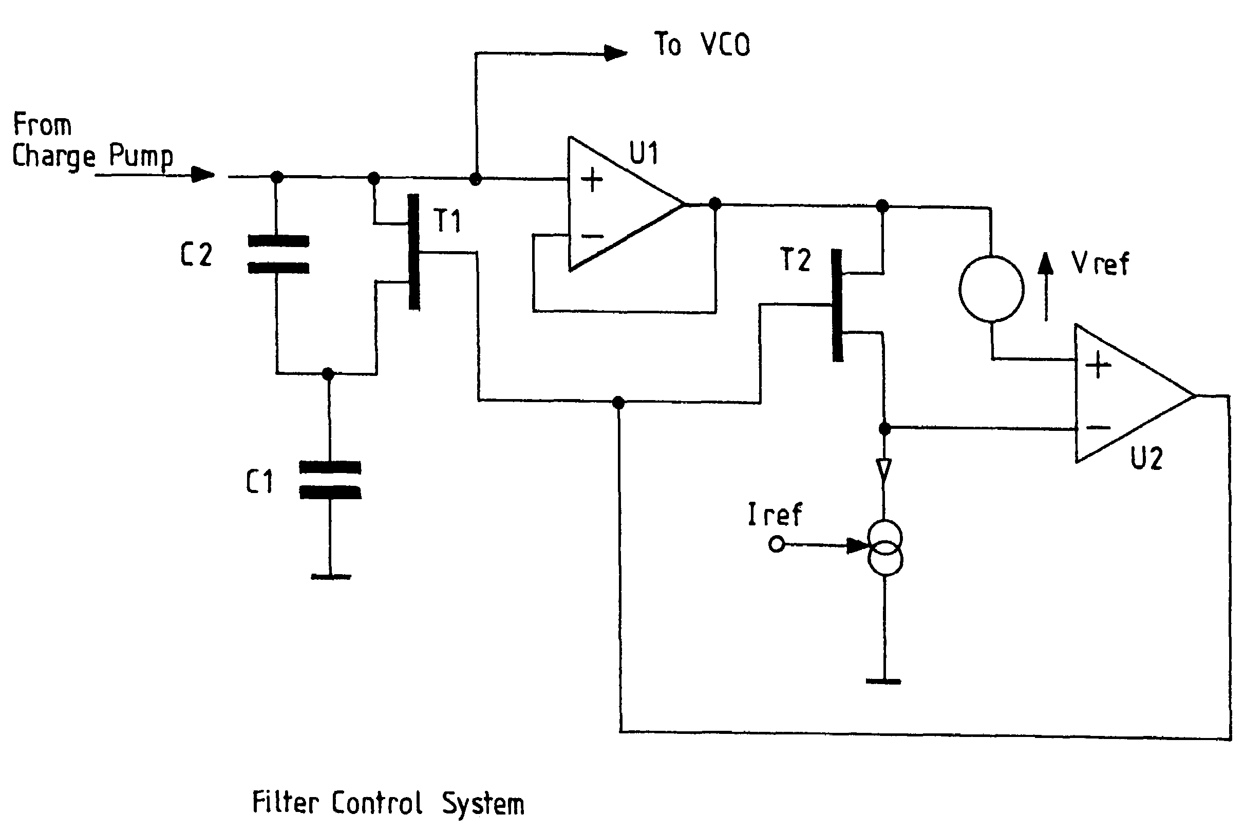 Semiconductor type two phase locked loop filter