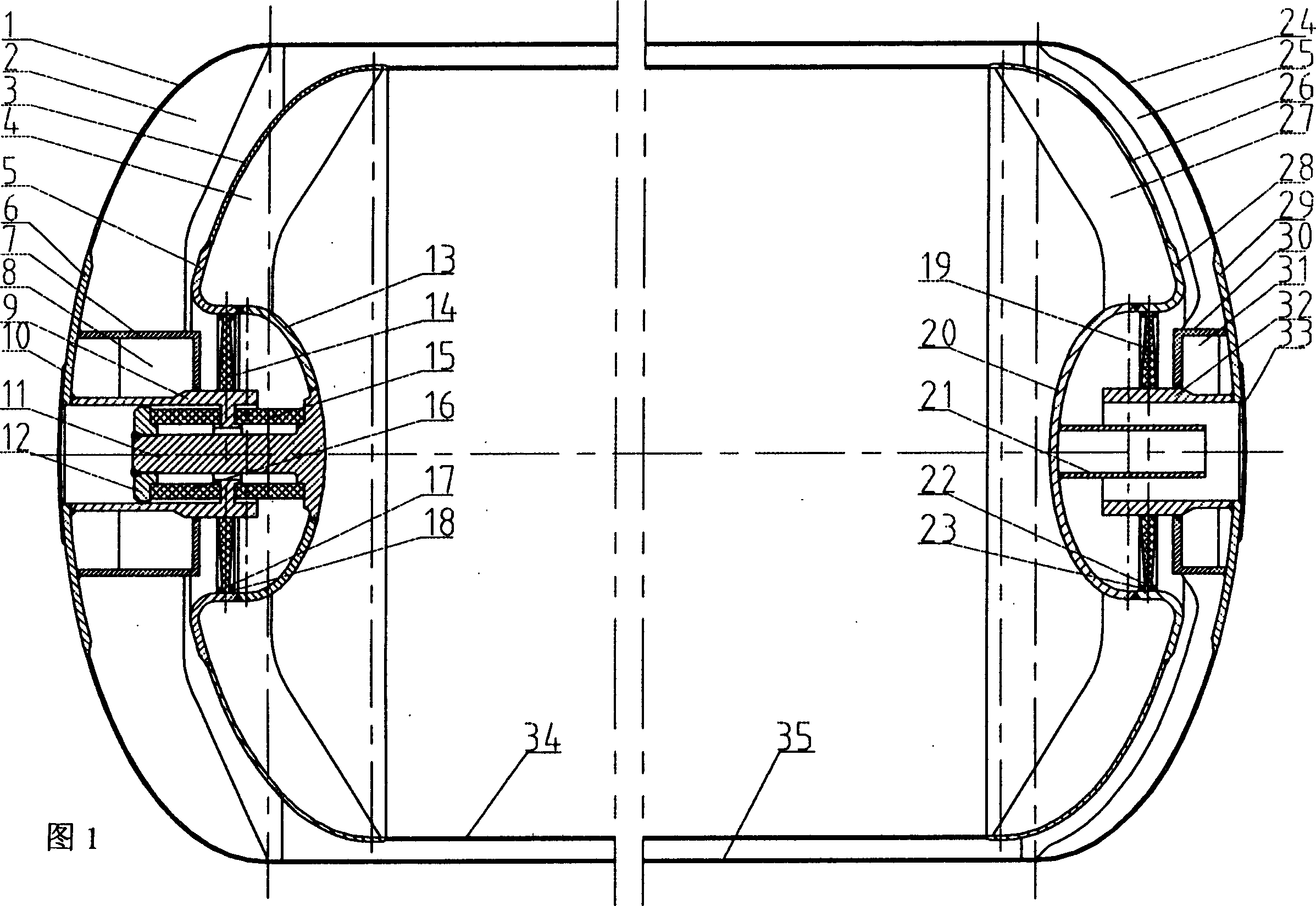 Internal bearing structure of high vacuum multilayer insulation, horizontal low temp LG cylinder