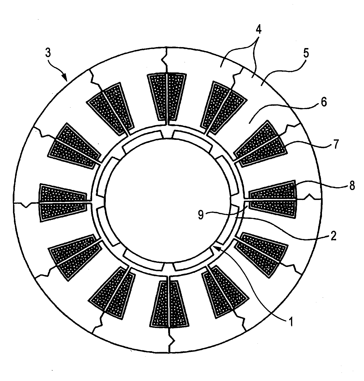 Split cores for motor stator, motor stator, permanent magnet type synchronous motor and punching method by split core punching die