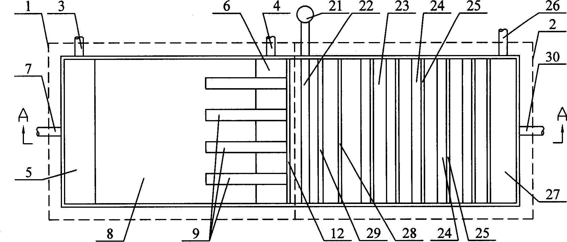 Precipitation pneumatically supported serial composite solid-liquid separator