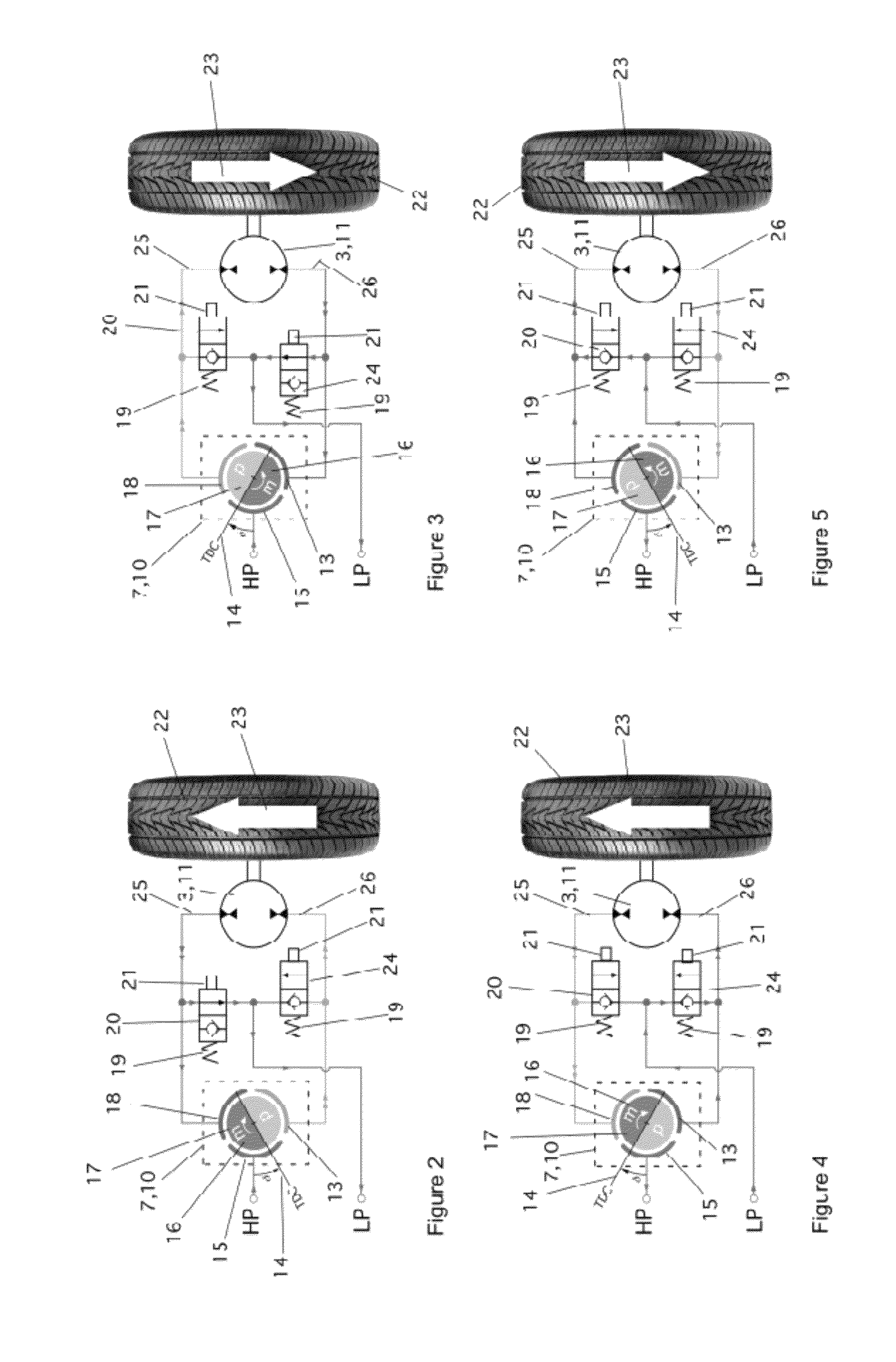 Axial bearing for use in a hydraulic device, a hydraulic transformer and a vehicle with a hydraulic drive system