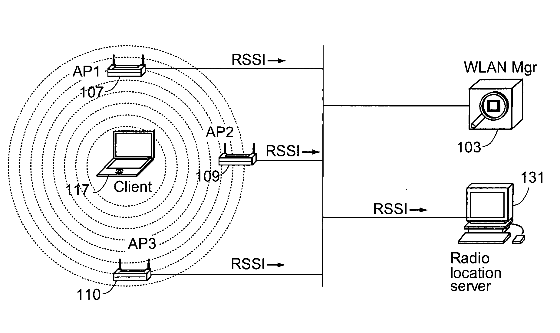 Tag location,client location, and coverage hole location in a wireless network