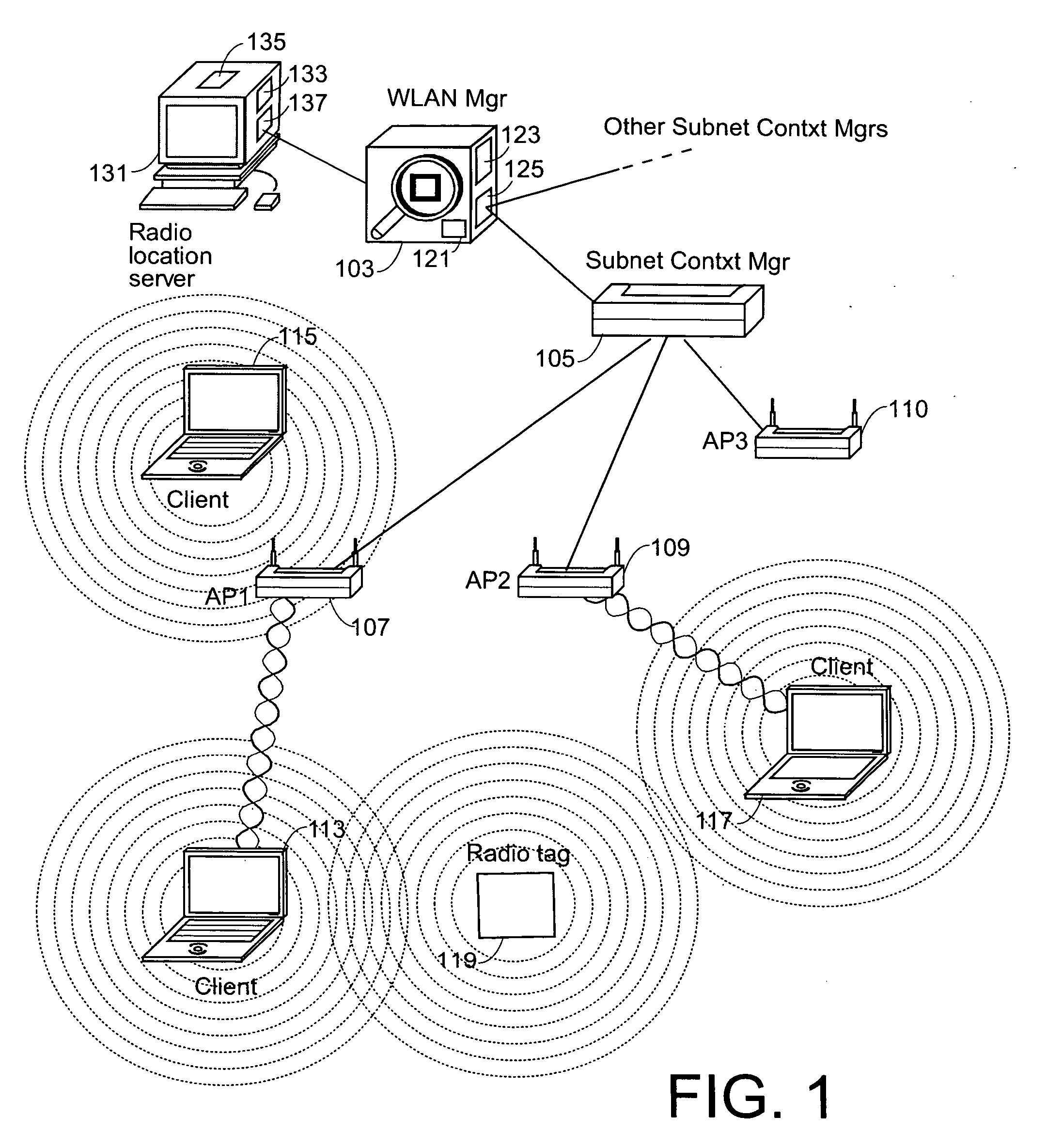 Tag location,client location, and coverage hole location in a wireless network