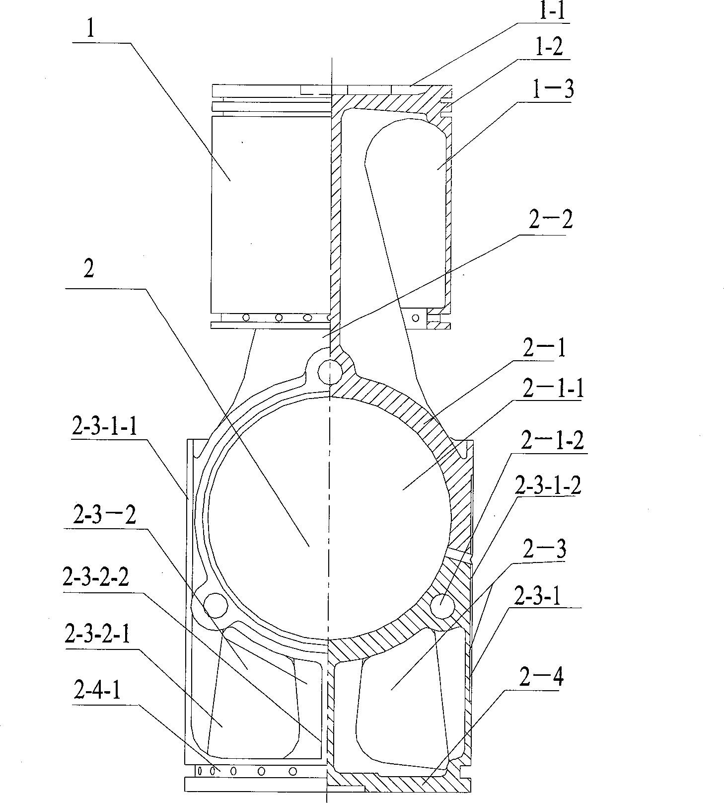 Piston for double-stroke crank round sliding block internal combustion engine and internal combustion engine