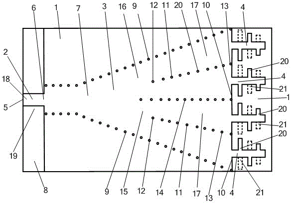 Thin substrate phase-position correcting broadband difference beam plane horn antenna