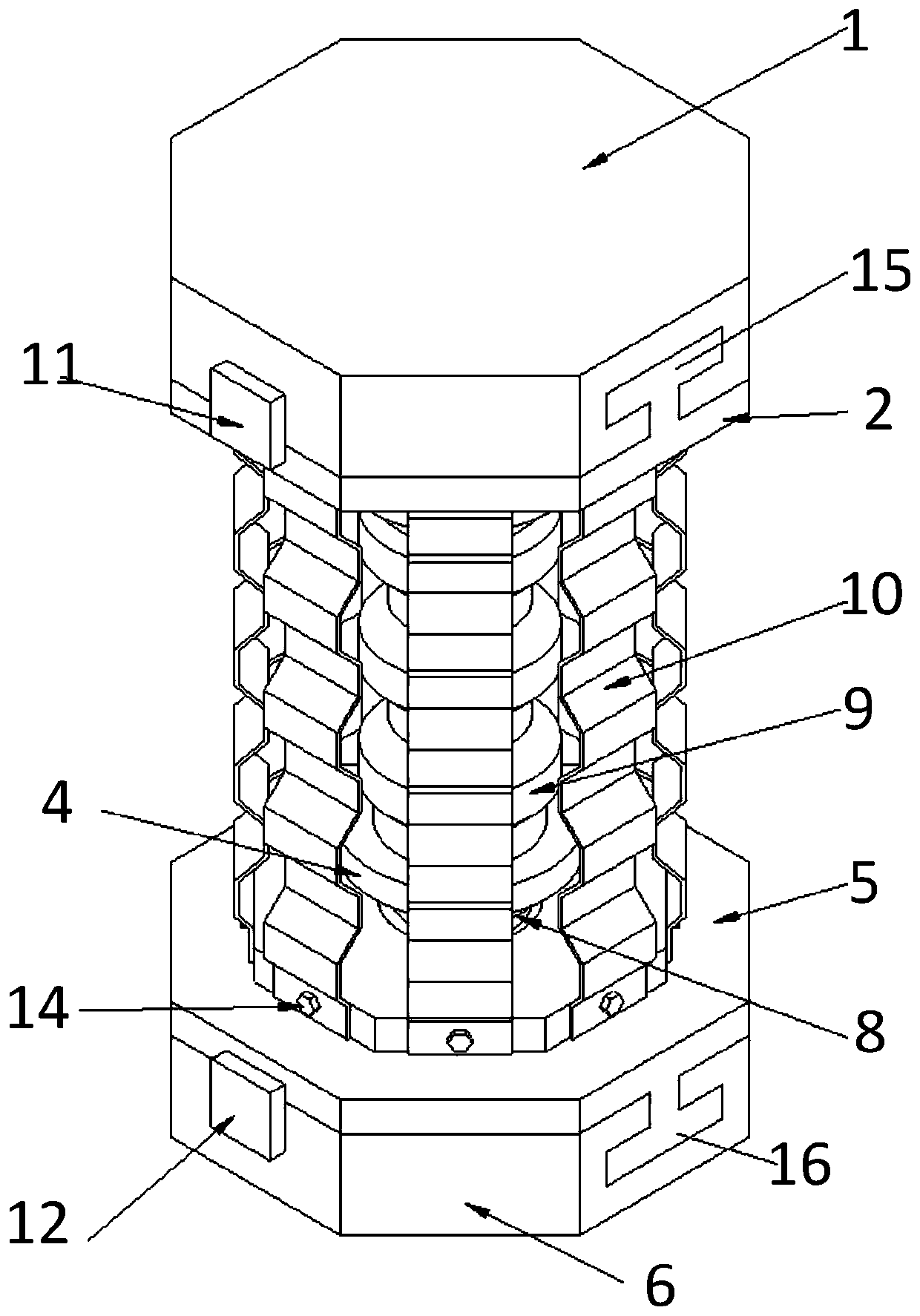 An internal and external double-bending soft steel transverse wave vertical bending buckle damper