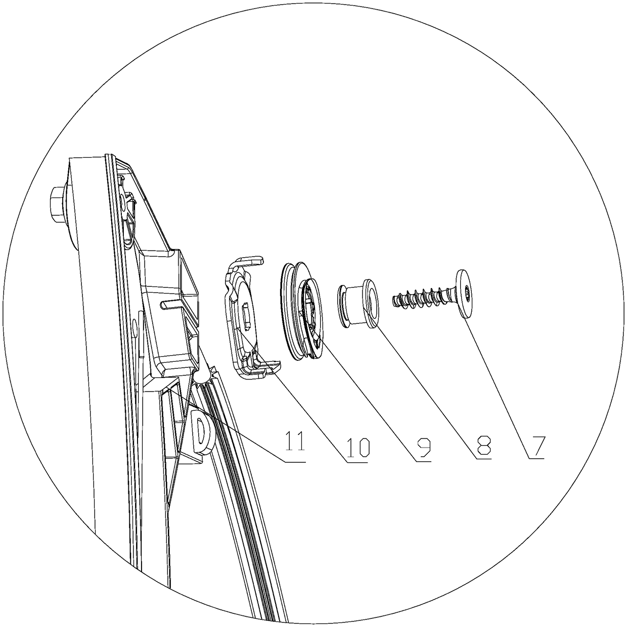 Pulley connecting structure used for guide rail elevator and guide rail elevator comprising pulley connecting structure