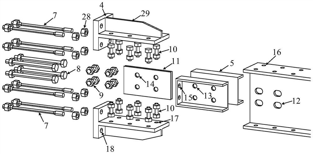 Self-resetting composite structure beam-column joint and construction method thereof