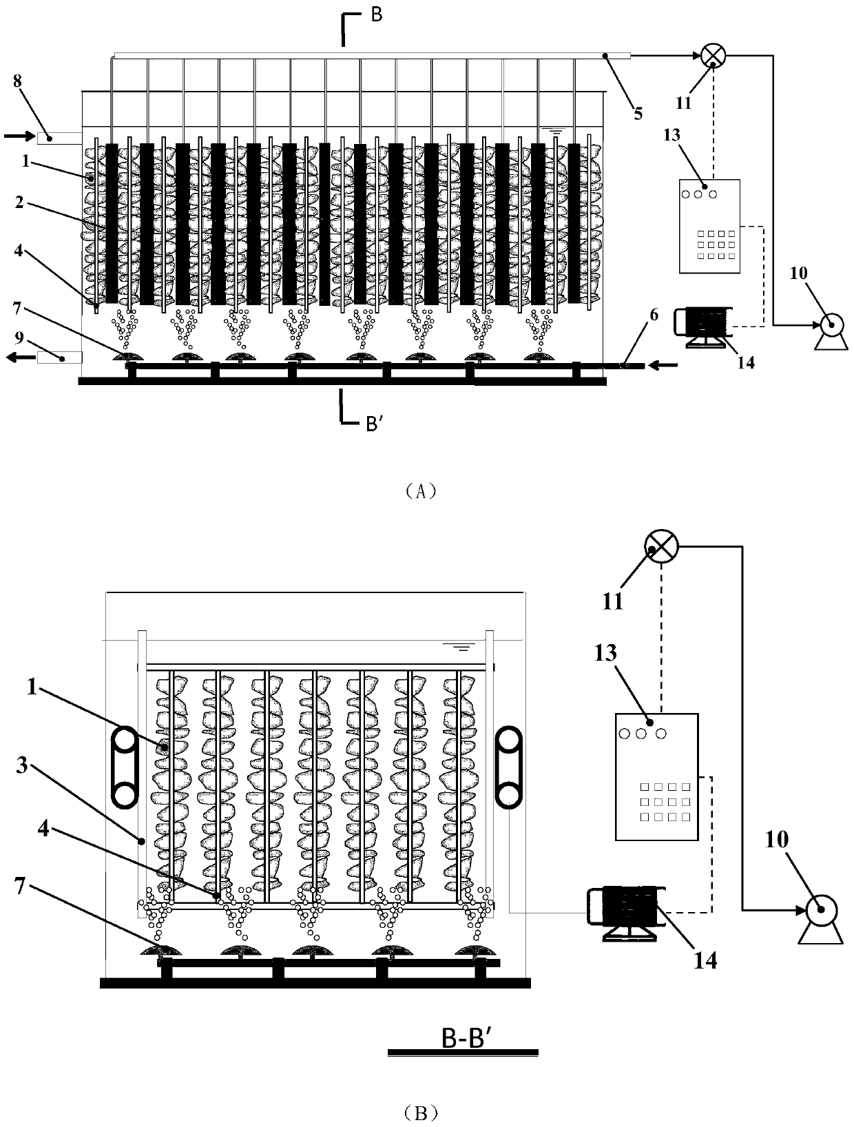 Immersion plate-type membrane bioreactor for improving membrane pollution control and wastewater treatment method using same