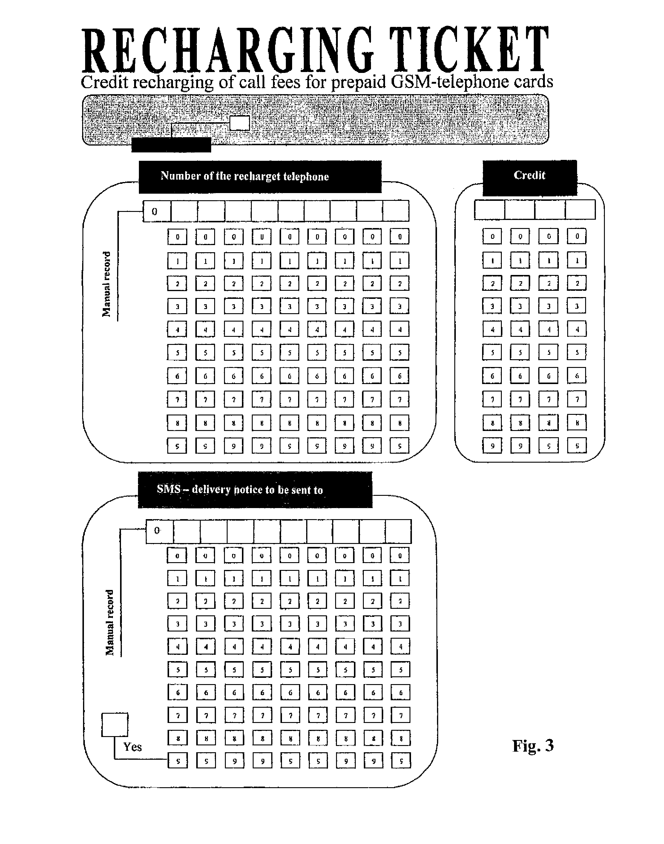 Method and device for recharging a credit to chip cards