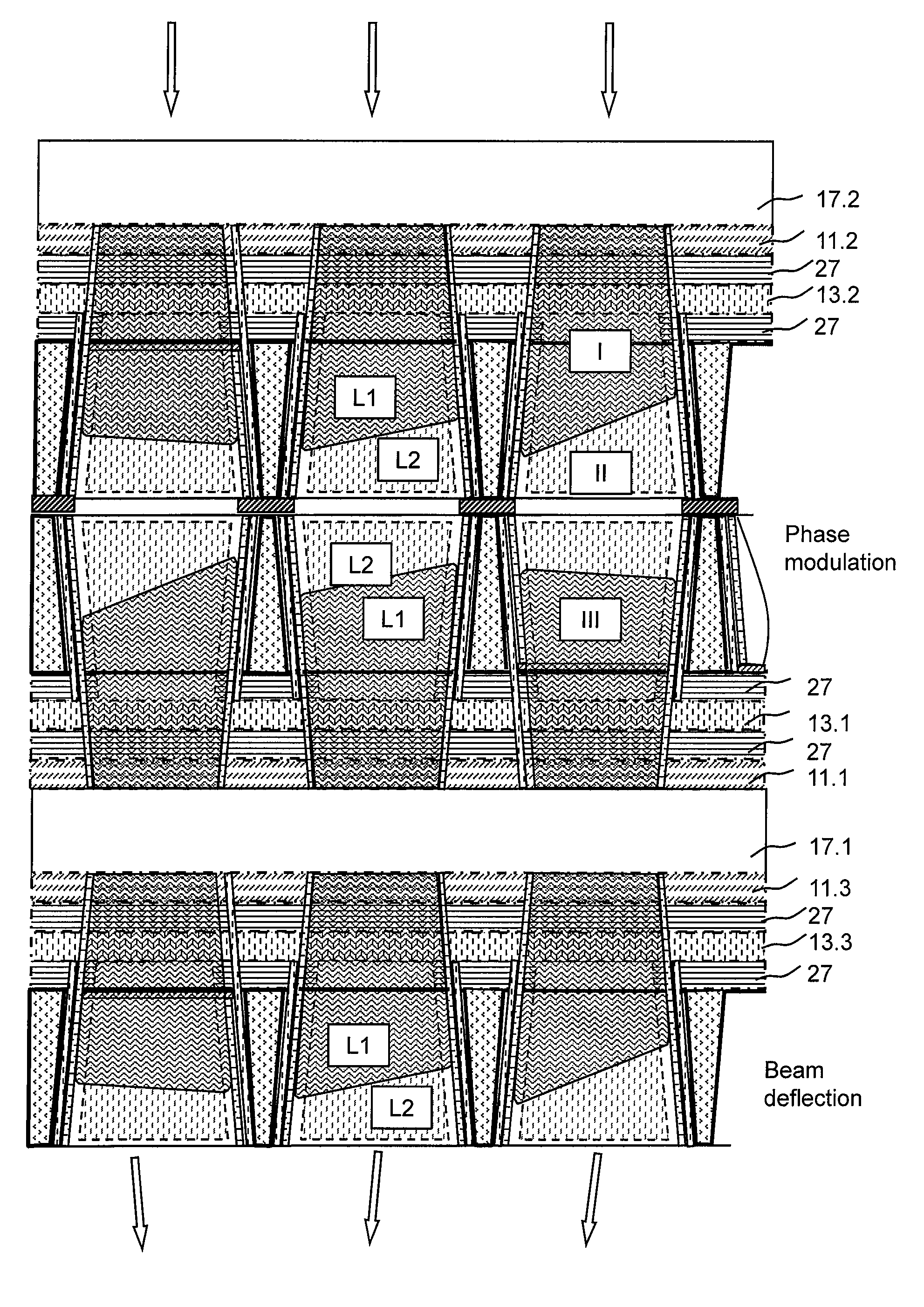 Tunable optical array device comprising liquid cells