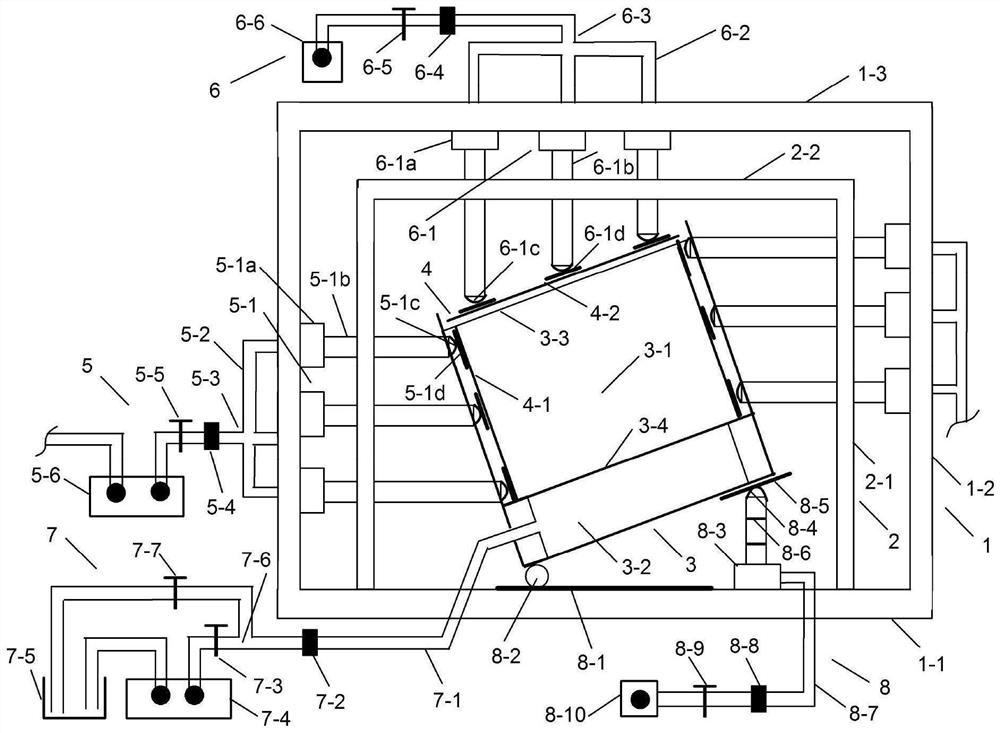 Three-dimensional similarity test device and test method for mining of inclined coal seam with adjustable confined aquifer inclination angle