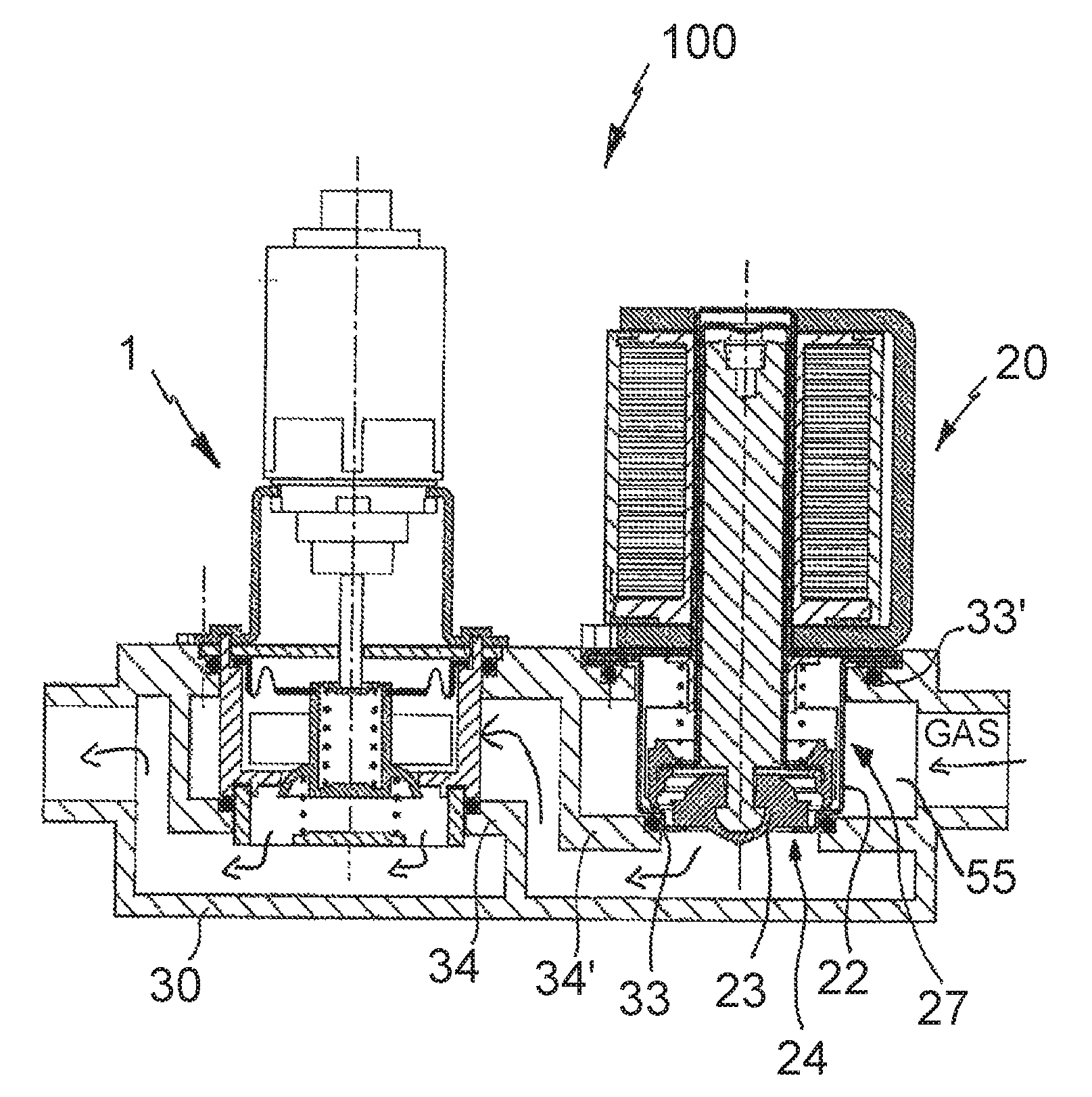 Gas regulating unit of modular construction and gas regulating valve