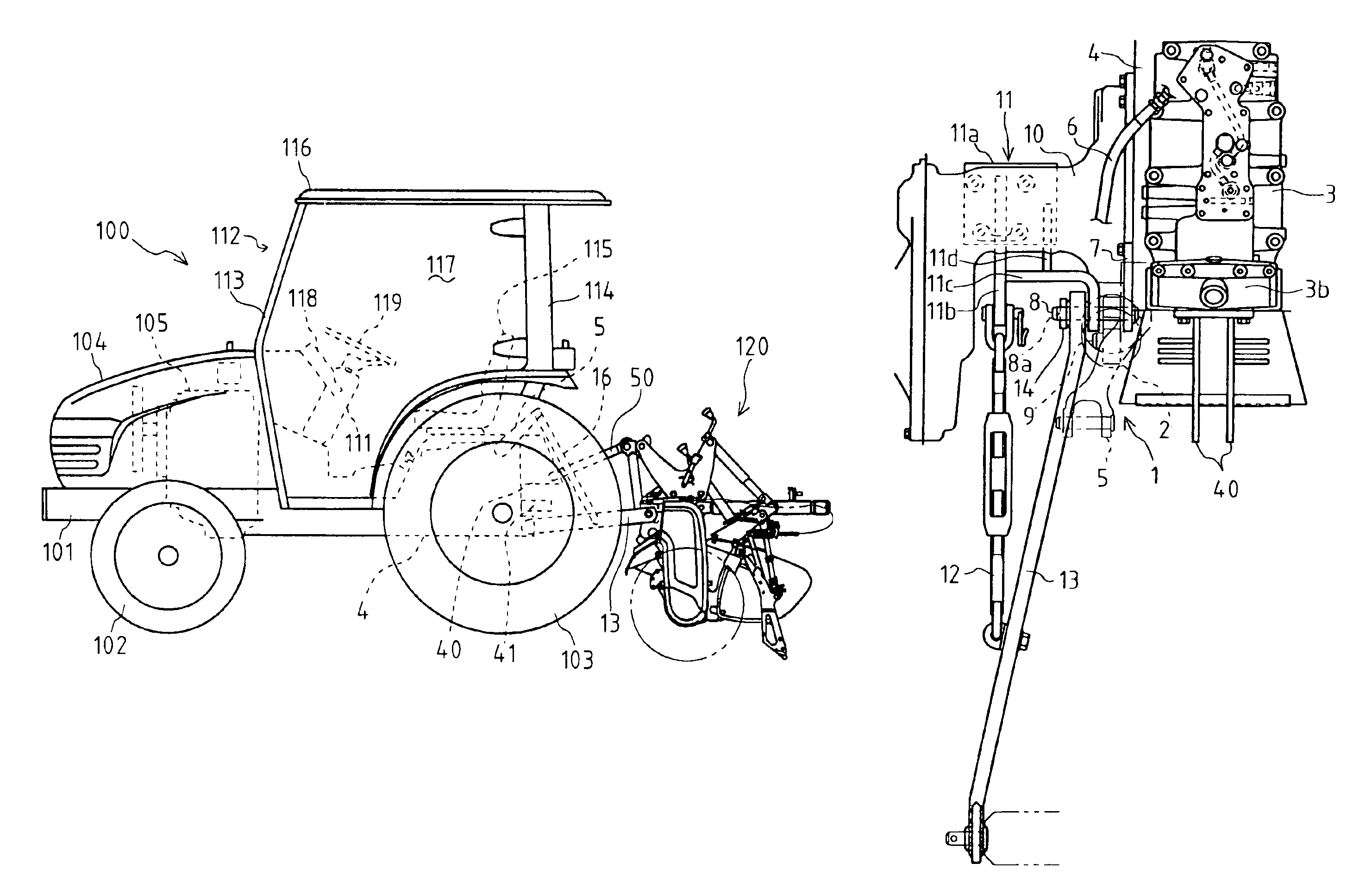 Working machine lifting device of tractor