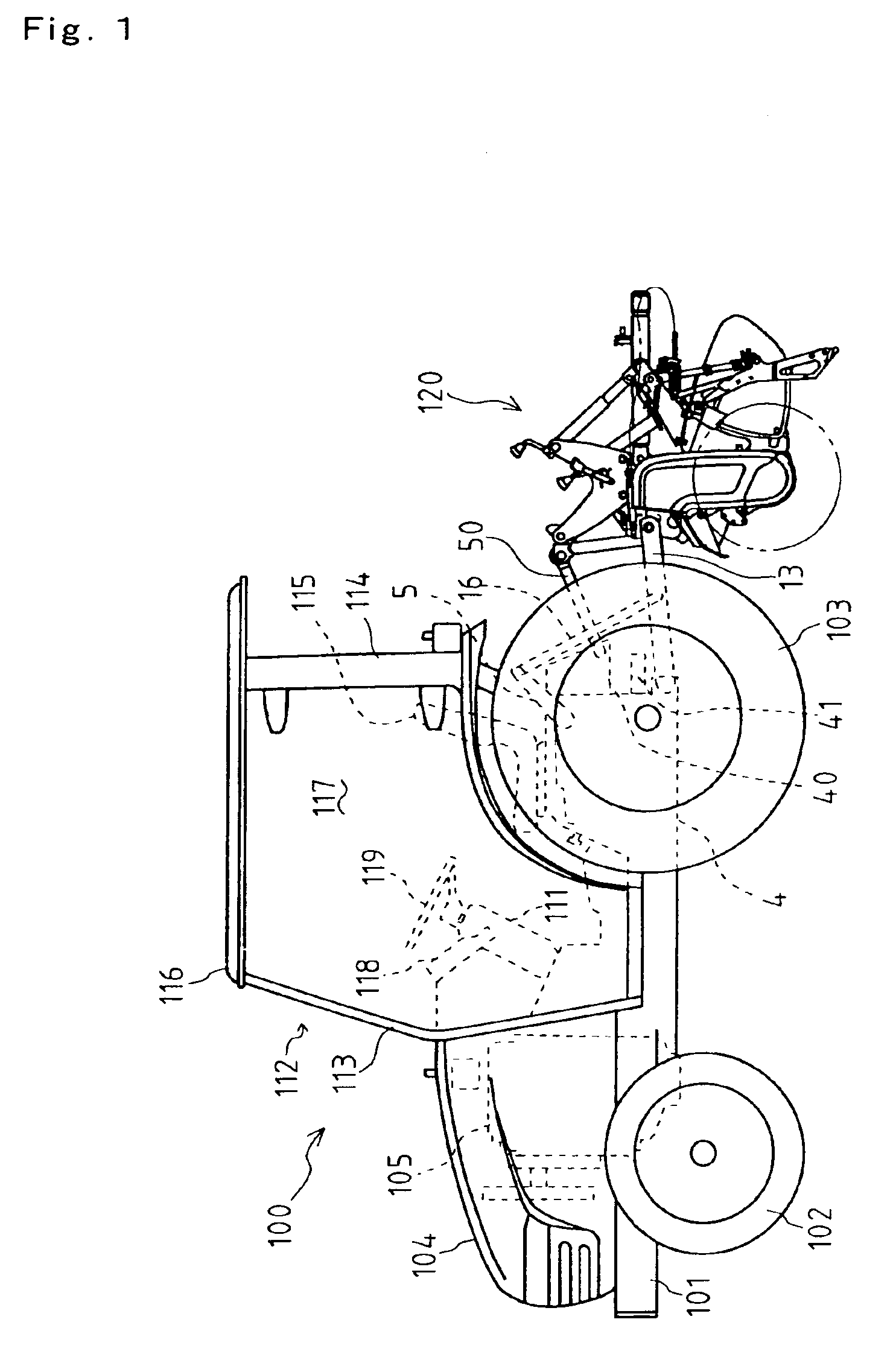 Working machine lifting device of tractor