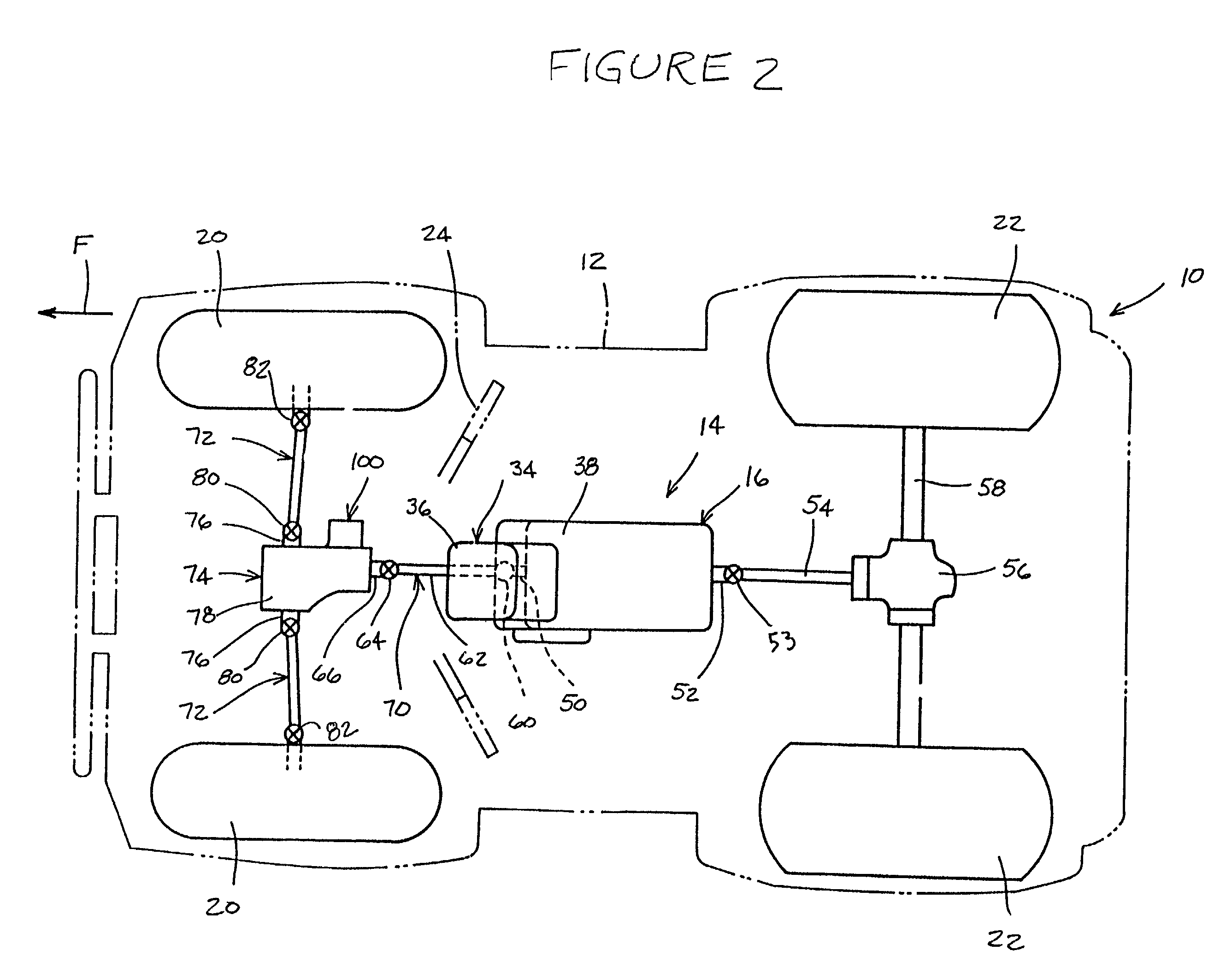 Selective four wheel drive transmission for all-terrain vehicle