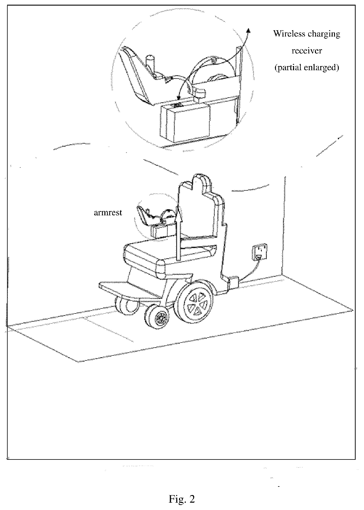 Intelligent power wireless charging system for electric wheelchairs, robotic arm and ranging sensor thereof