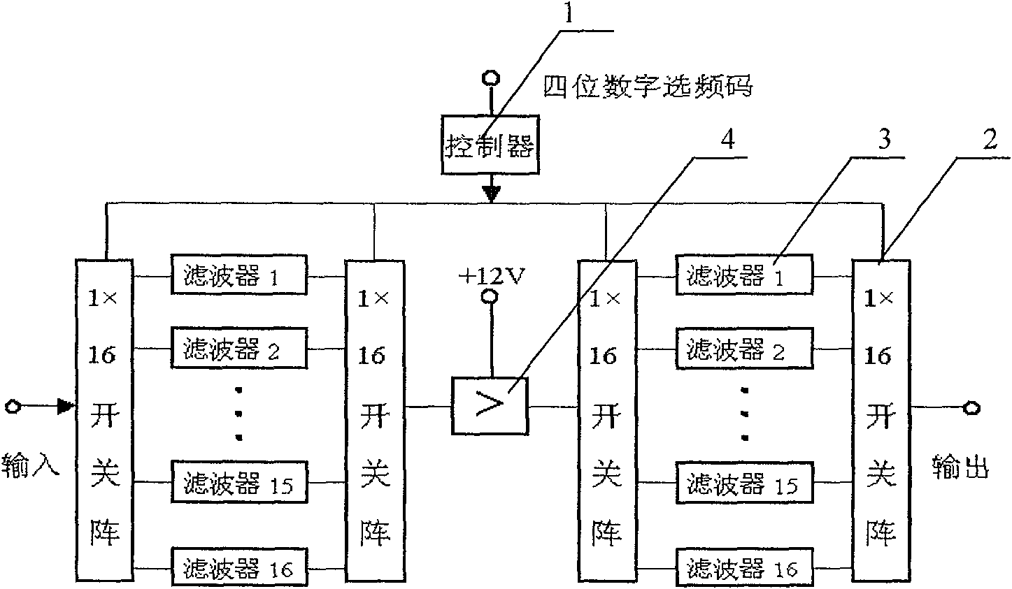 Switchable surface acoustic wave filter bank with two channel bandwidths