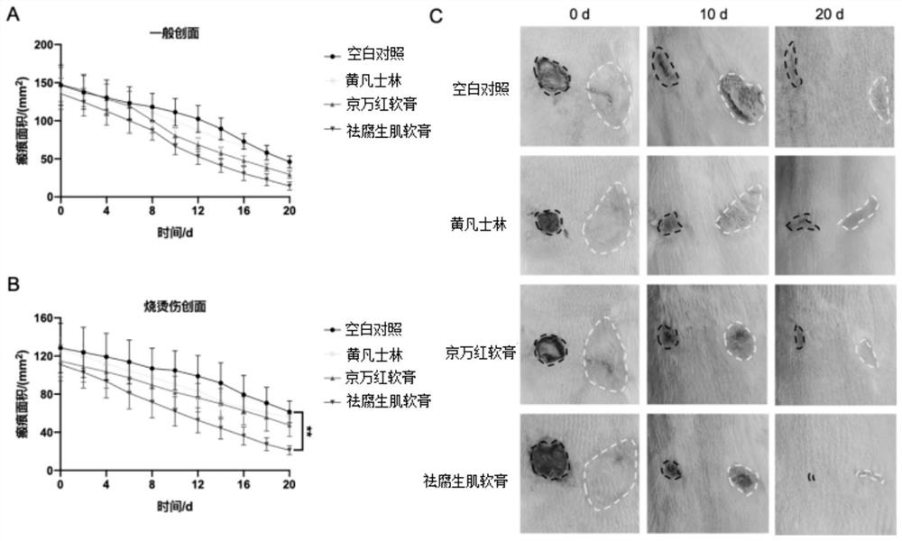 Ointment for removing slough and promoting tissue regeneration, preparation method and application thereof