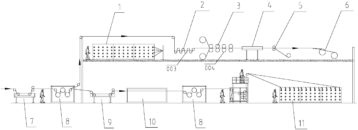 Combined carbon fiber carbonization and pre-immersing production line and production process thereof