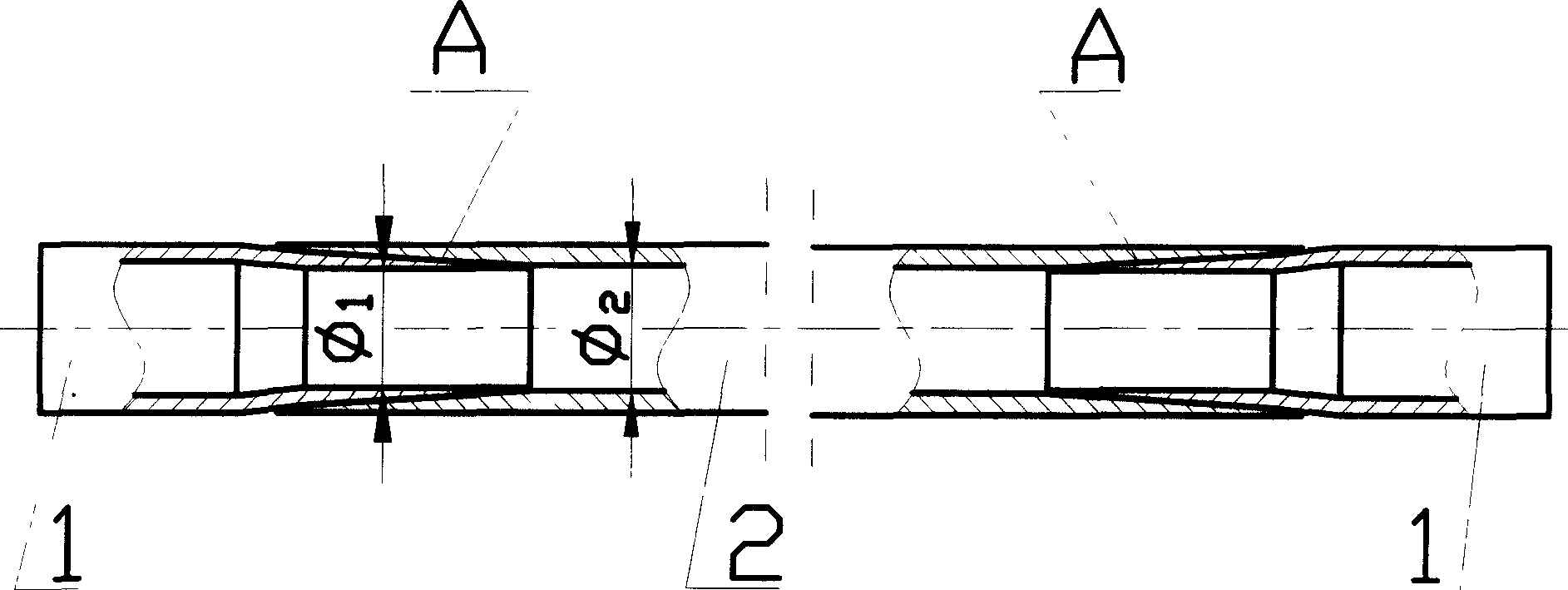 Copper-aluminium combined pipeline piece with identical joint diameter and aluminium pipe