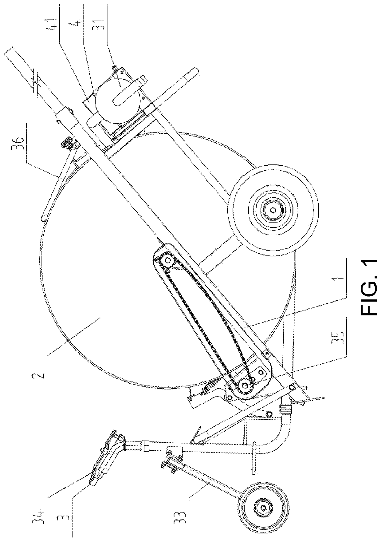 Eccentric swinging stepwise rollback-type reel sprinkling irrigation machine