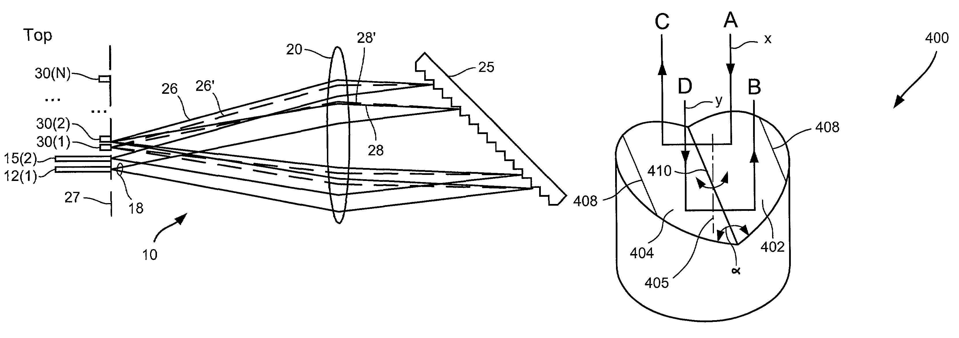 Two-by-two optical routing element using two-position MEMS mirrors