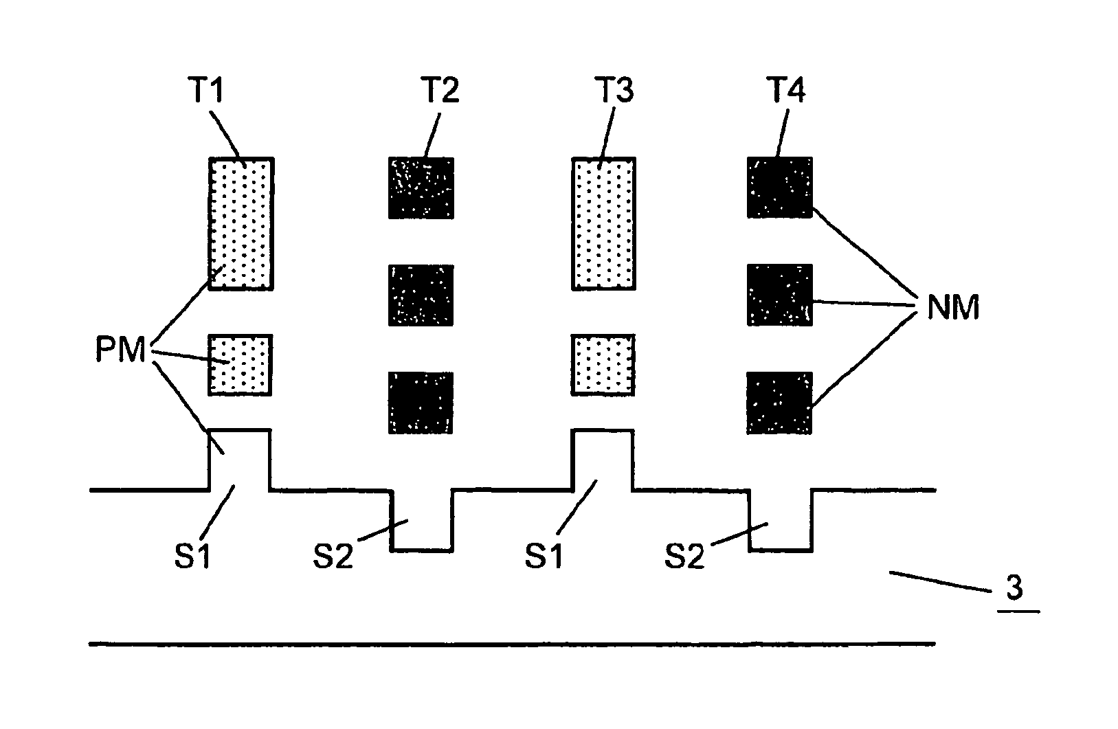 Optical storage medium comprising tracks with positive and negative marks, and stampers and production methods for manufacturing of the optical storage medium