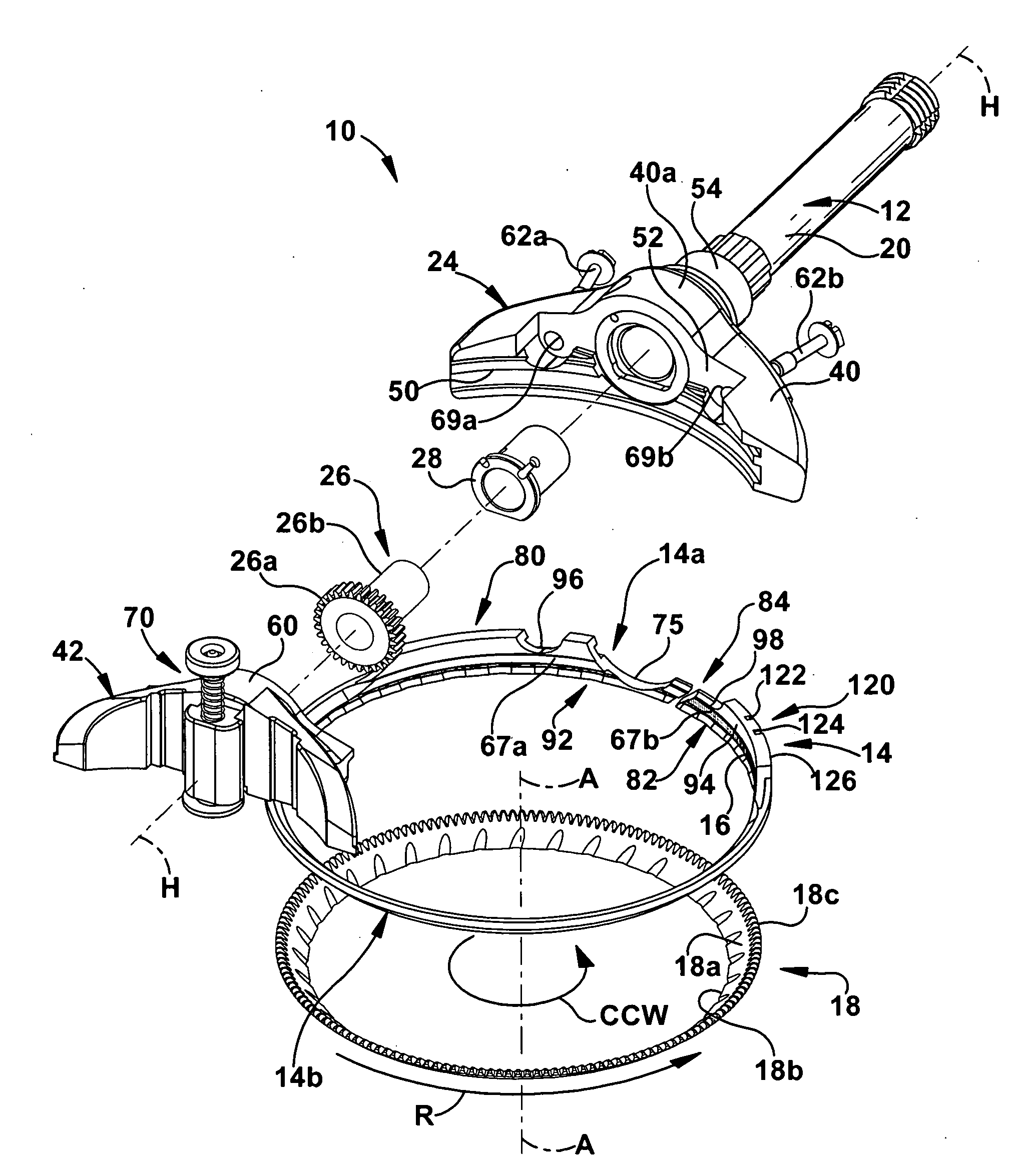 Split blade housing for power operated rotary knife