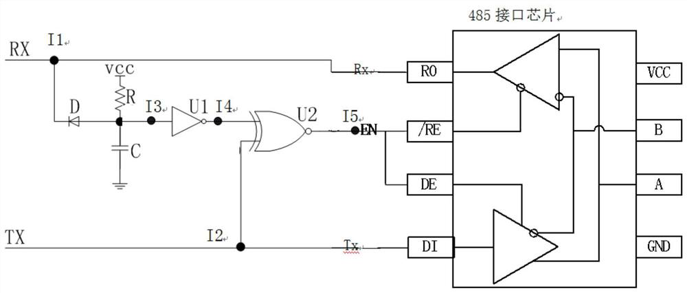 485 interface chip anti-collision transceiver switching circuit device