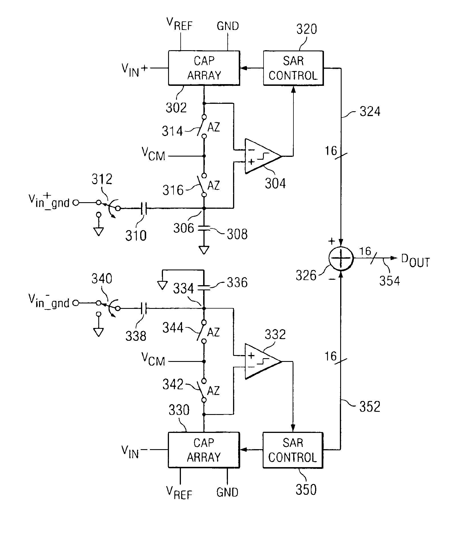 SAR analog-to-digital converter with two single ended inputs