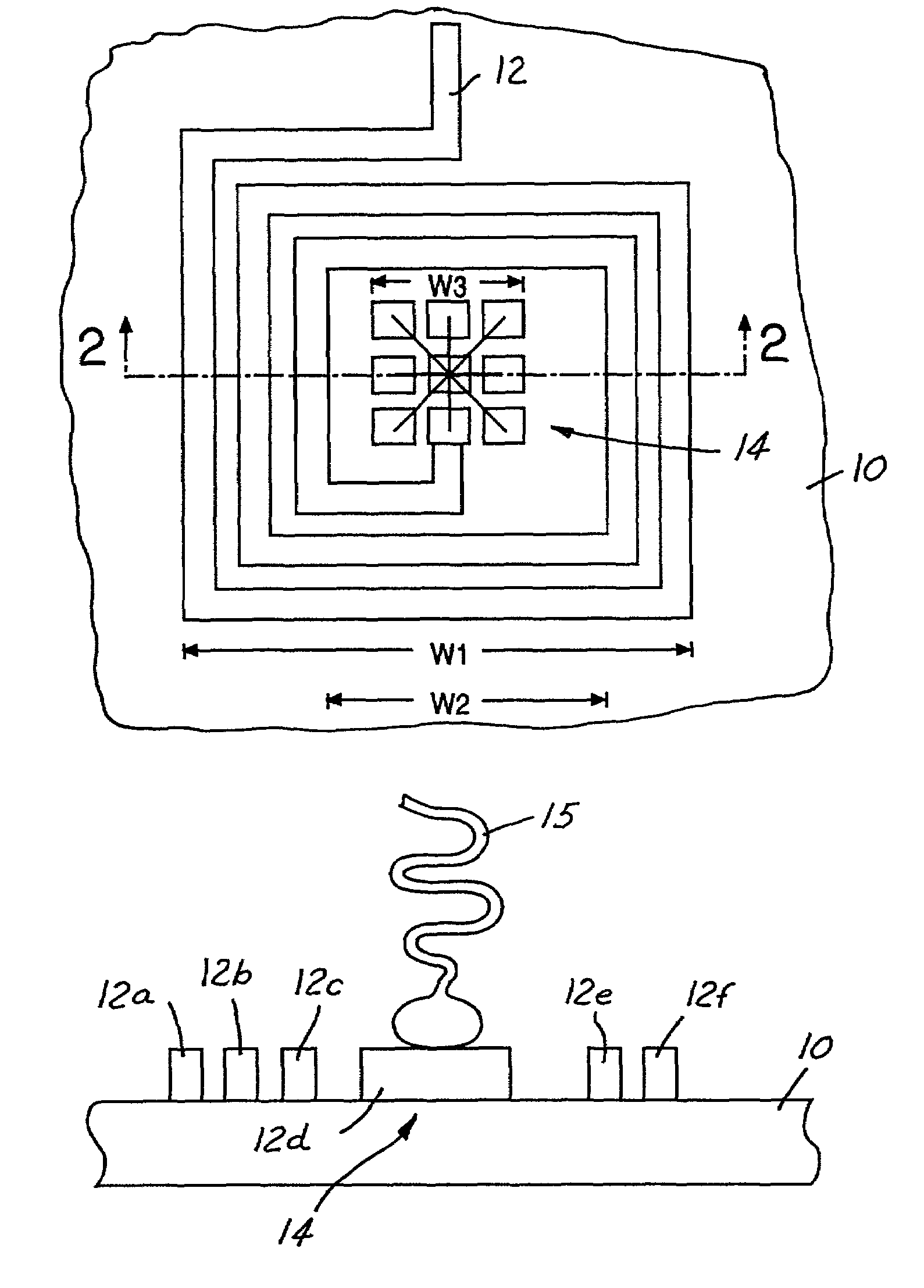 Planar spiral inductor structure with patterned microelectronic structure integral thereto